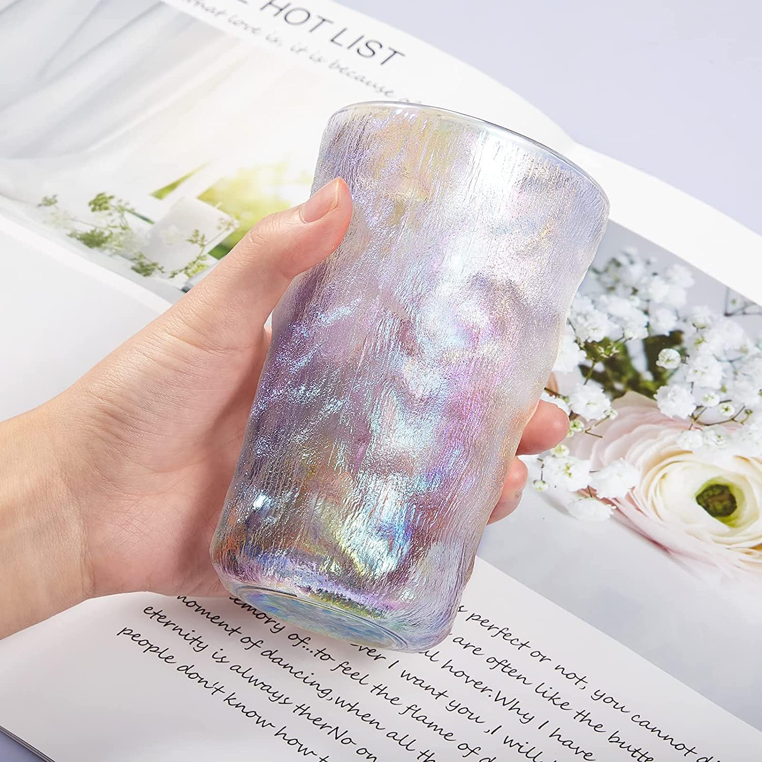 Gradient Trinkgläser-Set, Set von 4 irisierenden Trinkgläsern, gemischtes Gletscher-Muster 400ml Glasbecher Dekoration für Wein, Bier, Saft, Mojito und Cocktail (Dazzle-Farbe)