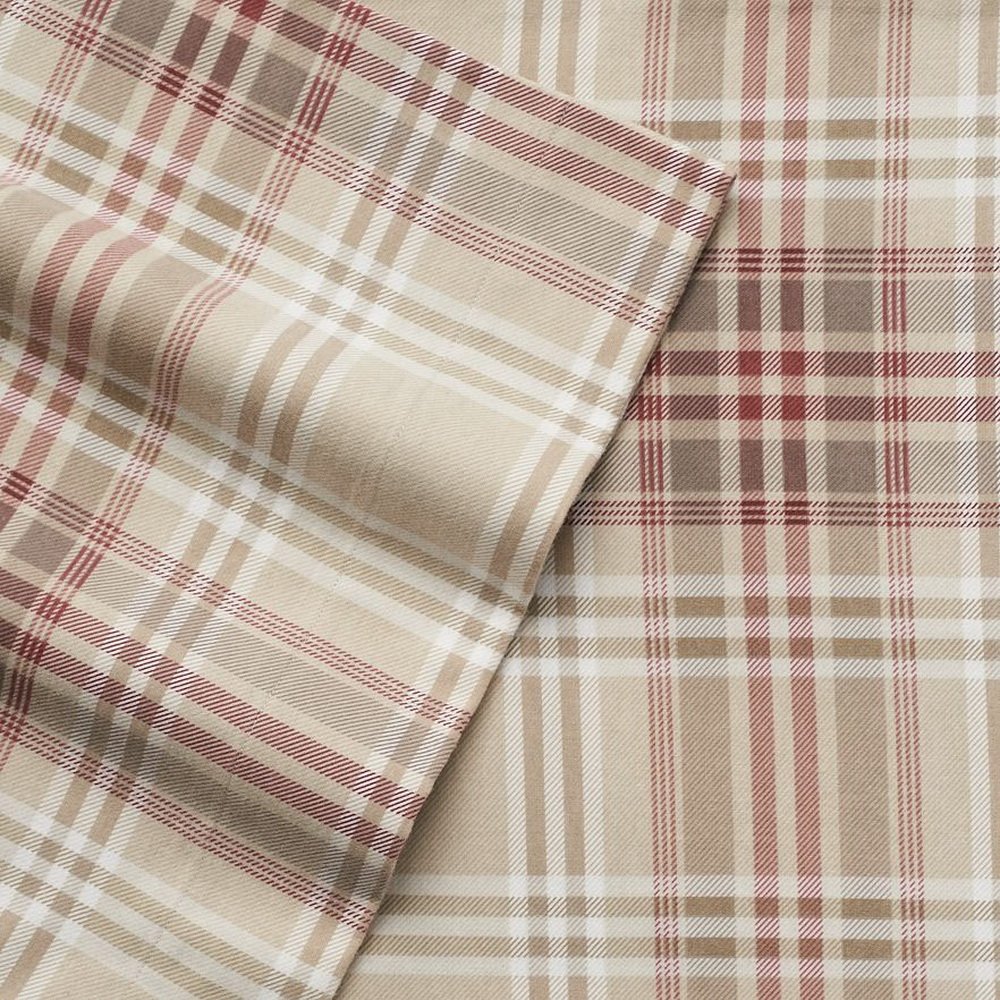 Cuddl Duds Heavyweight Queen Size Flannel Sheets (Khaki Plaid) 4 pc