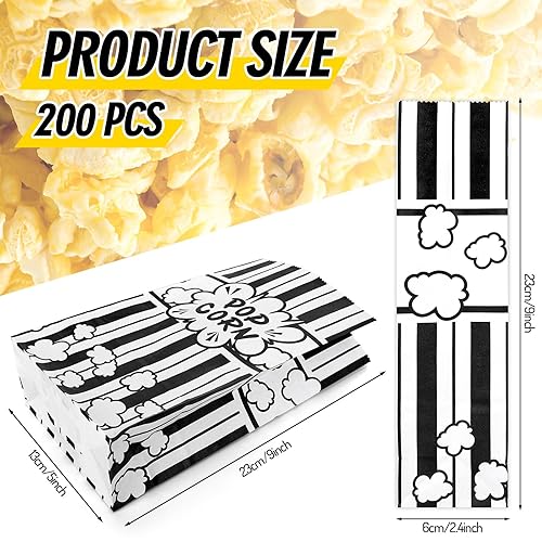Miniatura 2 de Whaline 200 bolsas de papel para palomitas de maíz de noche de película, 2 onzas, rayas blancas y negras, contenedor de palomitas de maíz de fondo