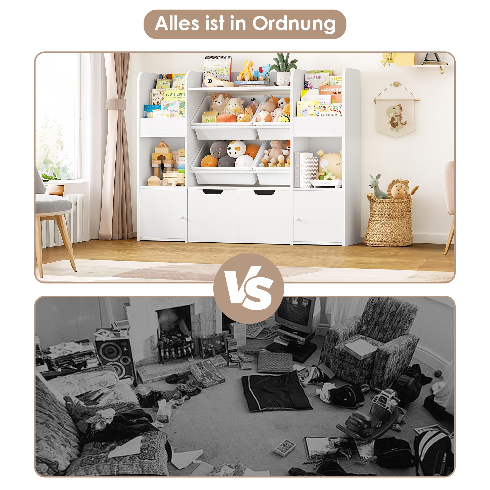 FOREHILL Kinderregal mit 6 Boxen, Spielzeug Aufbewahrung für Kinderzimmer | Kinderregal, Kinderzimmer Möbel mit Kinderschrank, Bücherregal Kinder für Kindergarten, Leseecke 126x30x104 cm Weiß