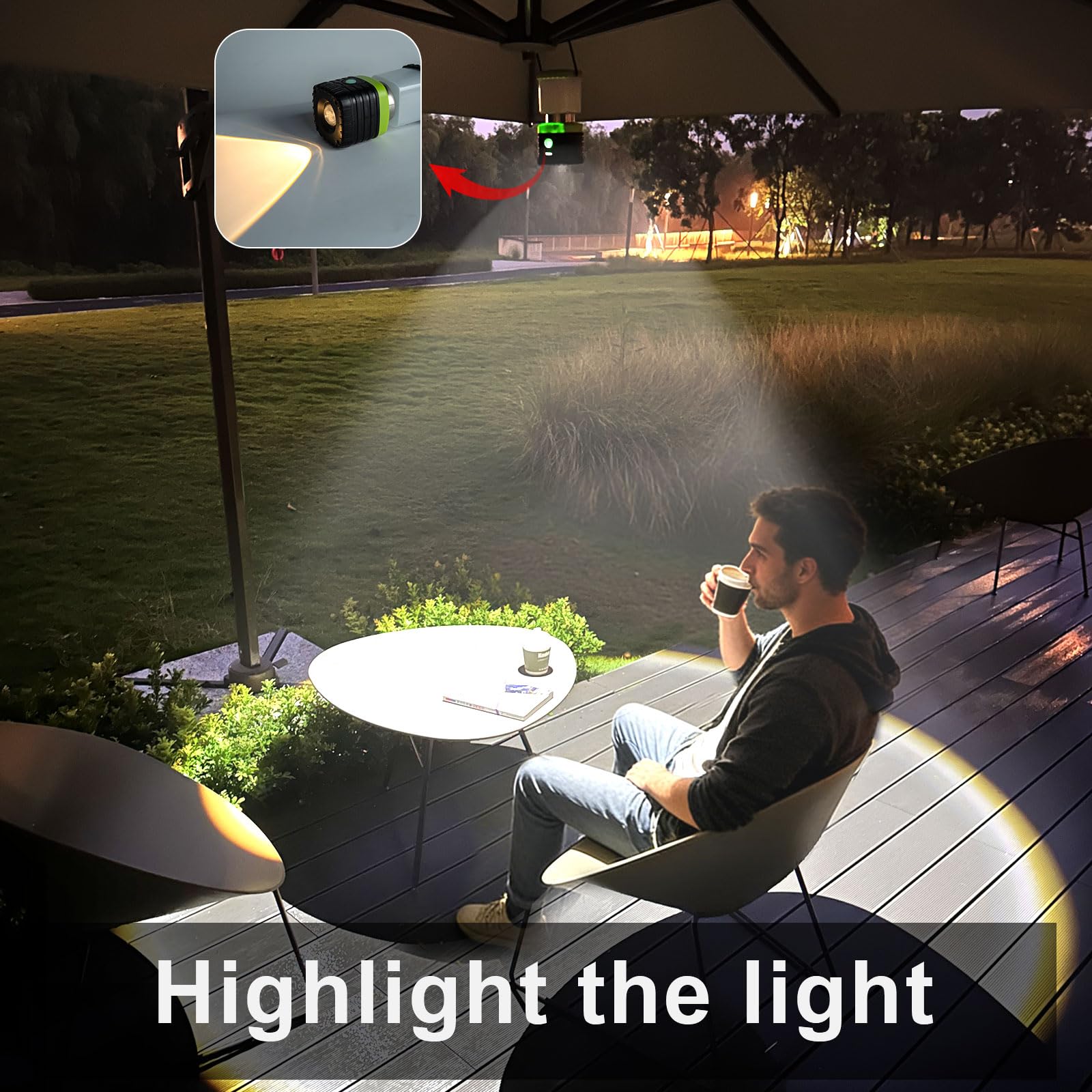 Jarxin Lanterna da campeggio a LED a luce bianca da 6500 K, ricaricabile, 1000 lm, 4500 mAh, torcia elettrica per uragani di emergenza, escursionismo, lanterna impermeabile IP44 (nero)