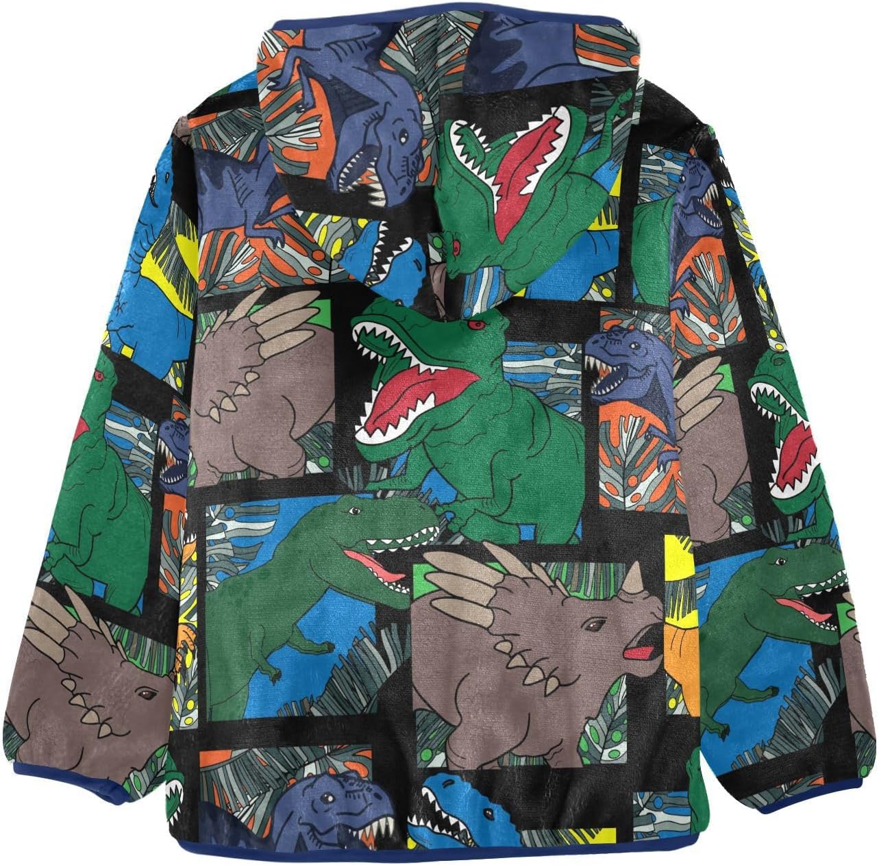 Cartoon Dinosaur Boys Fleece Hoody Jacket Zip Up Coat Warm Fall Winter Plush Jacket Long Sleeve Outerwear