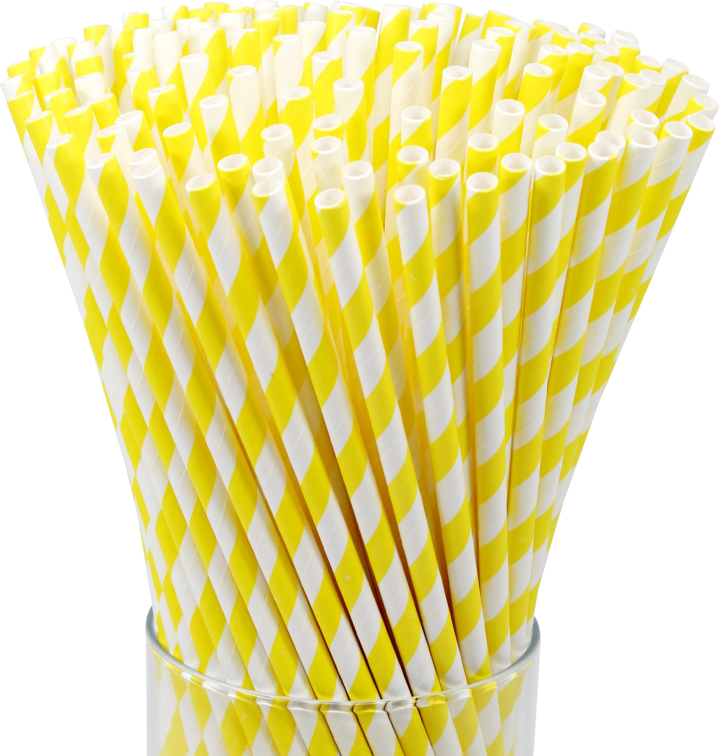 Paper Straws Yellow Striped Box of 100 Biodegradable
