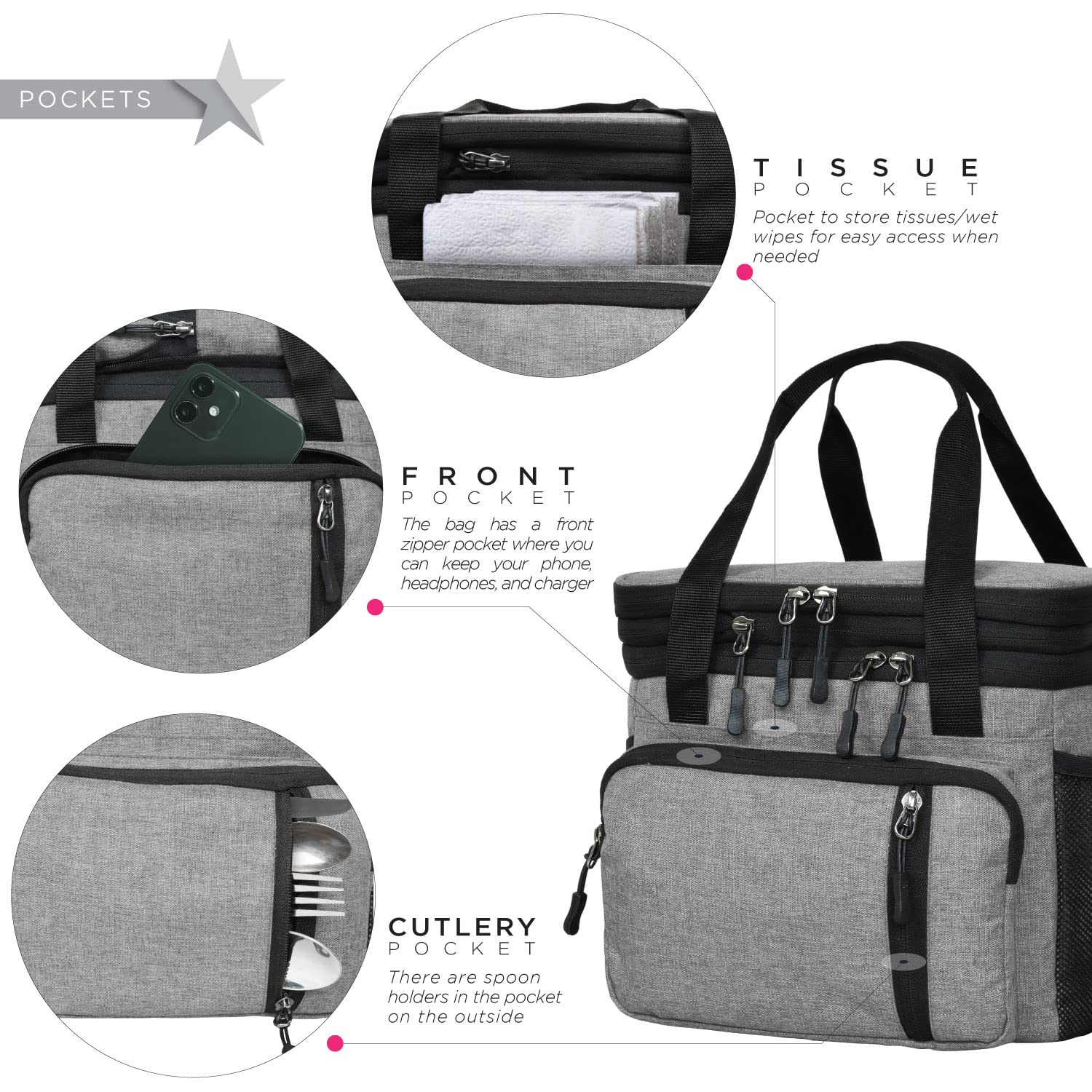 FATMUG Portable Insulated Small Lunch Bag - Keeps Food and Drinks Cool and Fresh - Light Grey 2