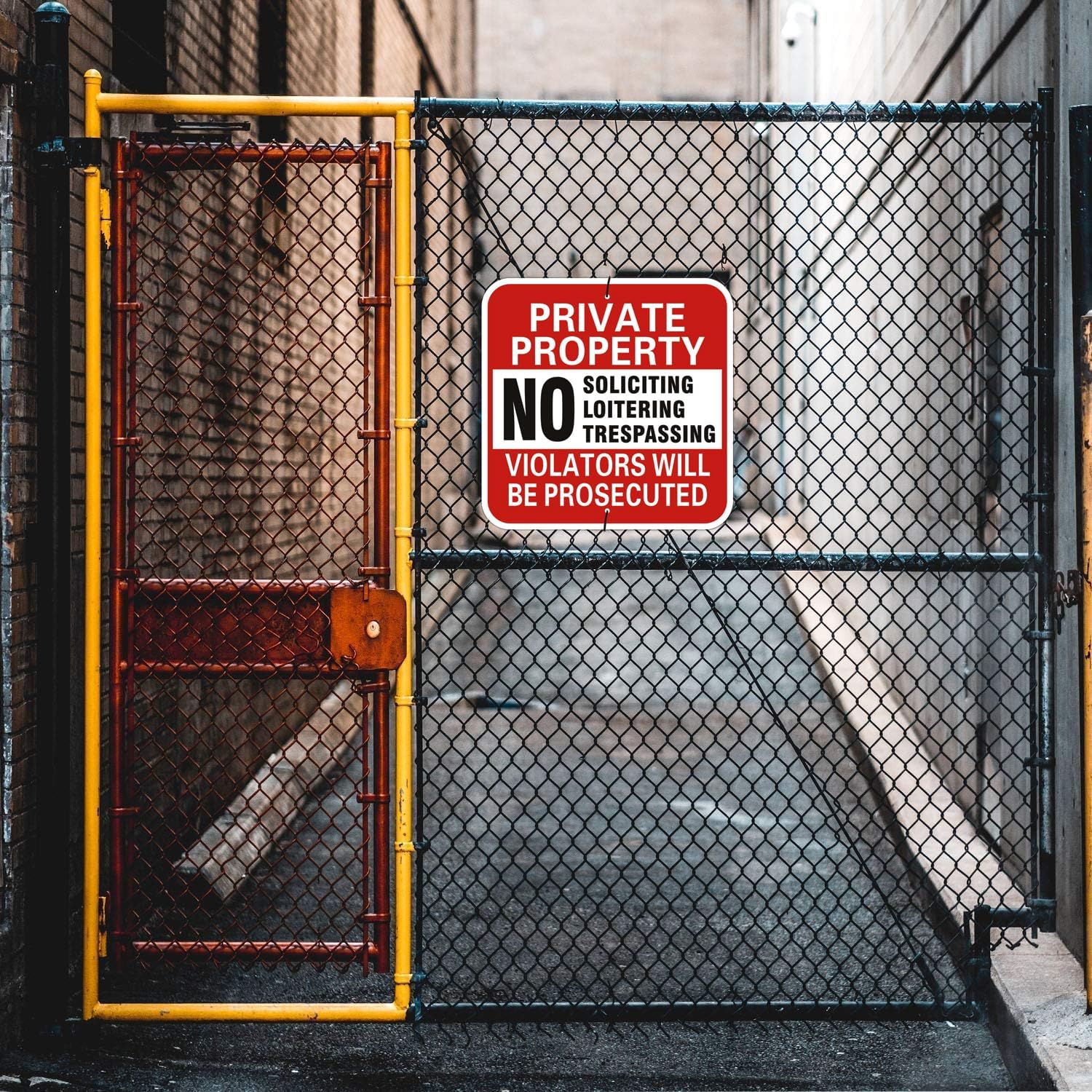 Large Private Property No Soliciting Loitering Trespassing Sign, 12x12 Inches Metal Heavy Duty Reflective Aluminum, Violators Will Be Prosecuted, Weather Resistant, Weatherproof, Indoor or Outdoor (4-Pack)