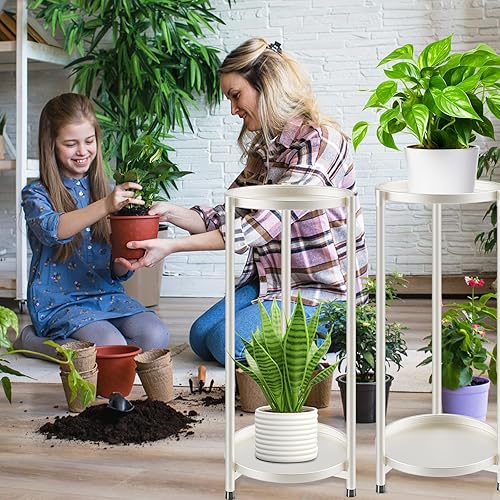 Miniatura 3 de Soporte alto para plantas de 2 niveles para interiores, soporte redondo de esquina blanca para múltiples plantas de interior, soportes de metal para