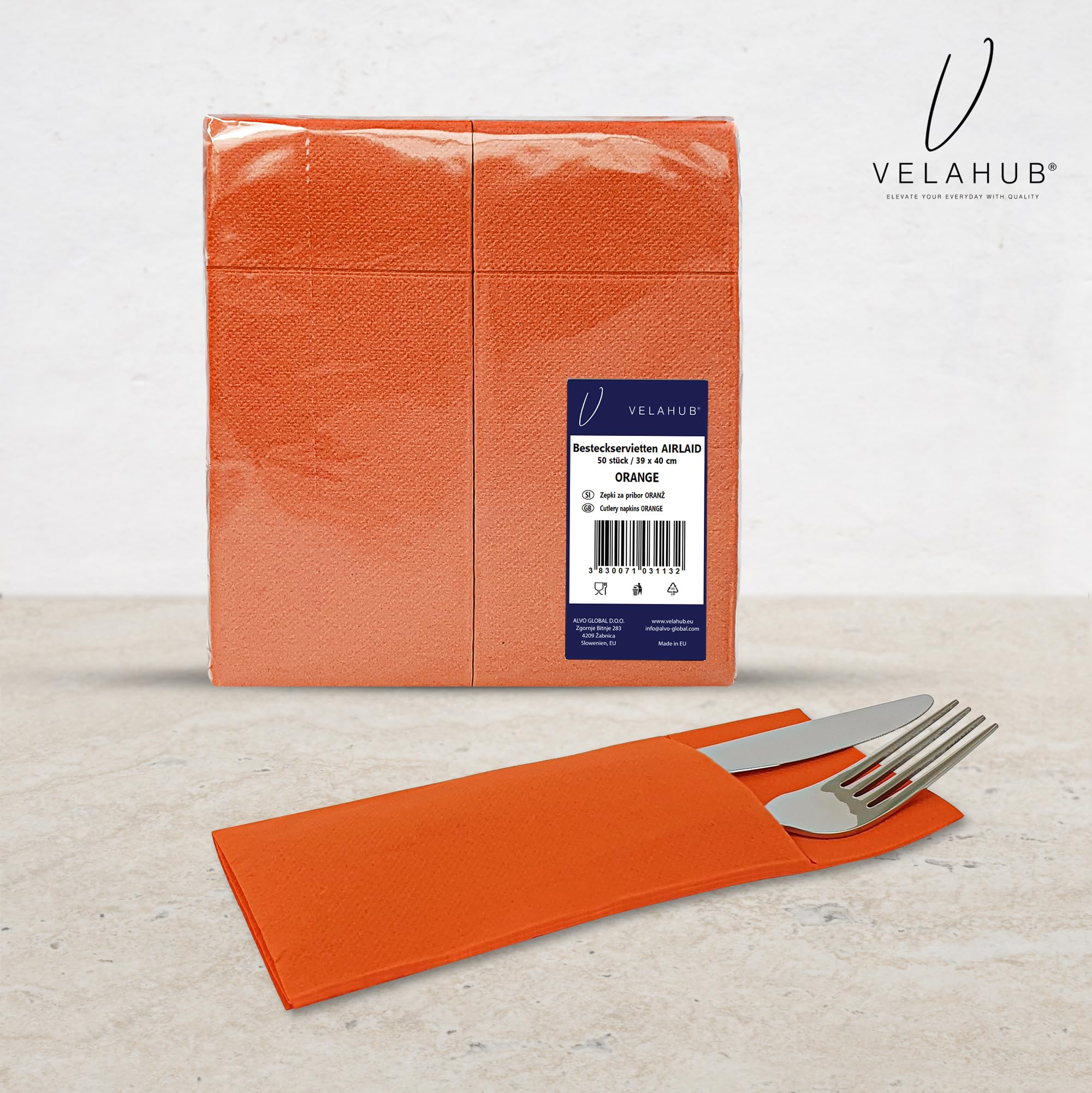 VelaHub Airlaid 50 Cutlery Napkins, Disposable Napkins, 39 x 40 cm, Orange, 15.31 x 15.75 inches - Image 2