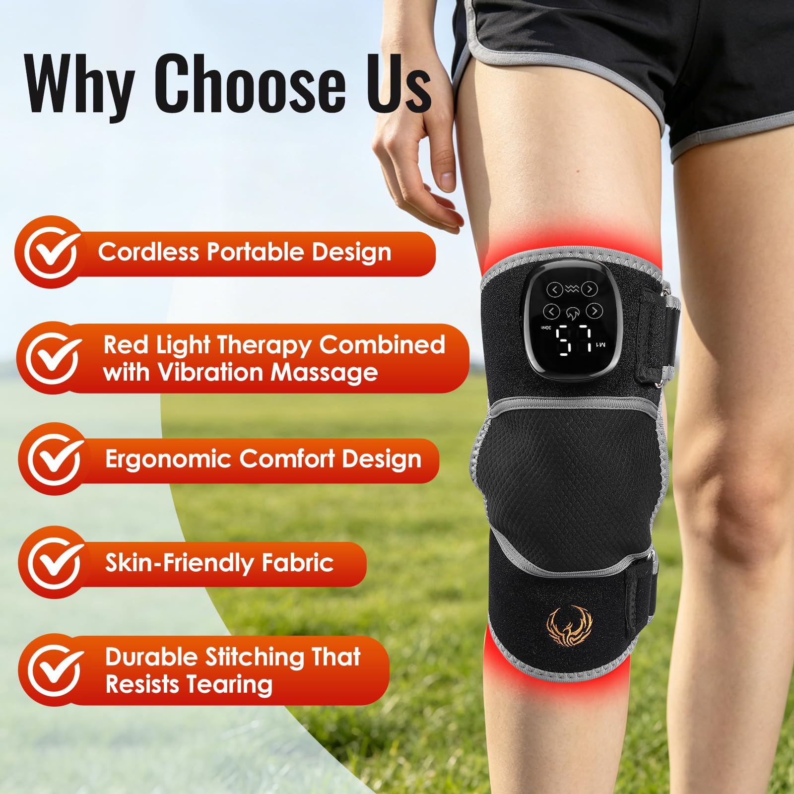Seenew Kabellose Kniebandage mit Rotlichttherapie, Wärme und massage