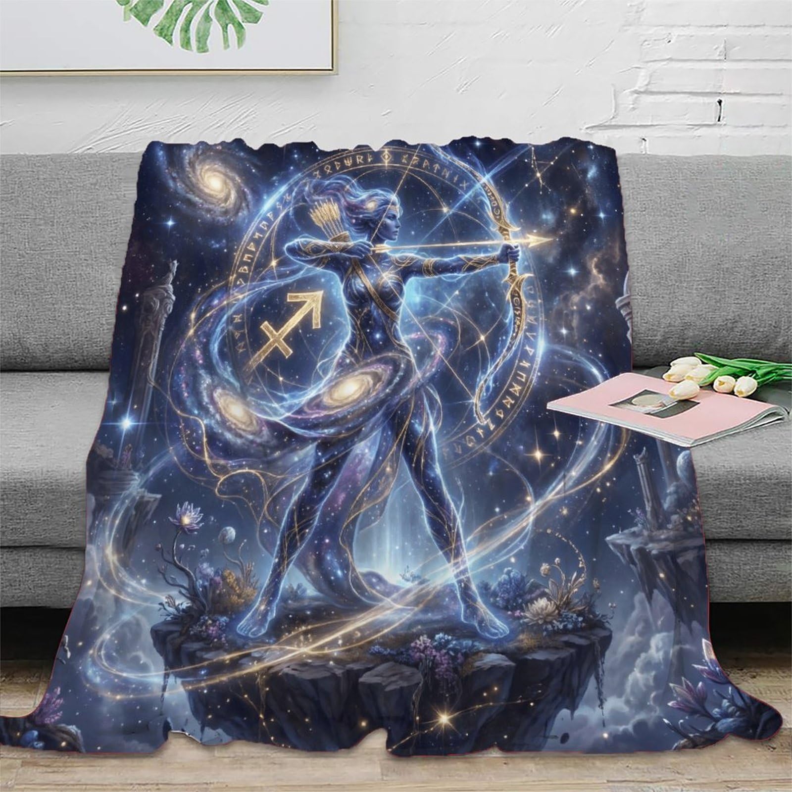 H3B8U2Y5 Sagittarius Zodiac Starry Flannel Throw Blanket, Sofa Reading Use