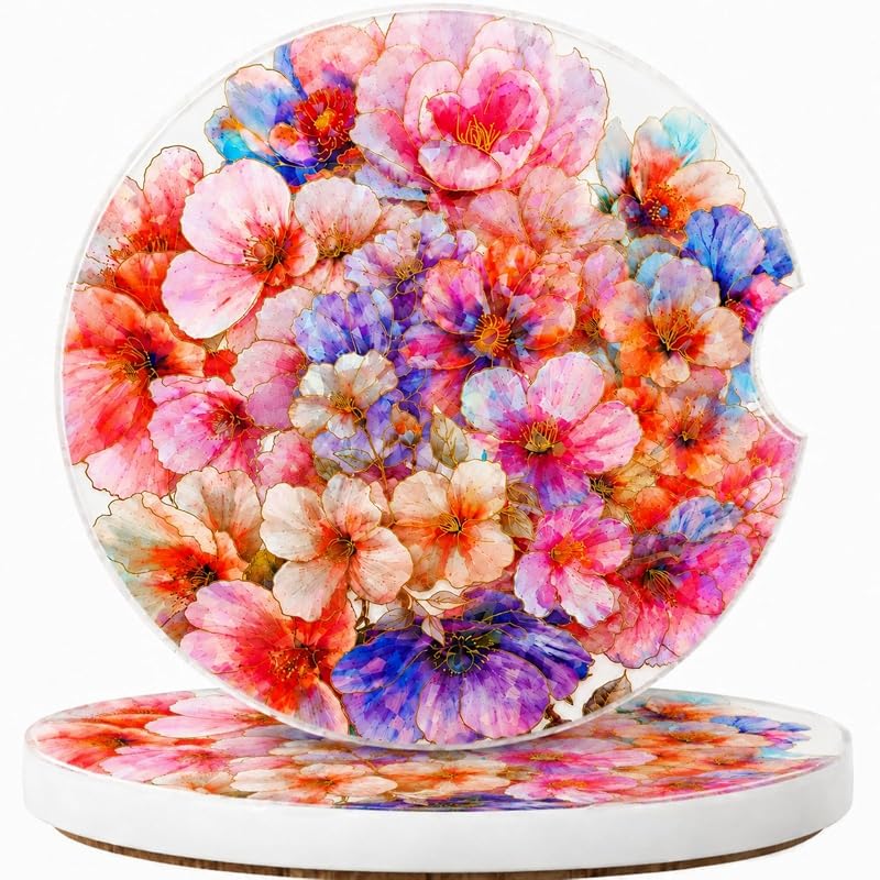 Kit de Porta-Copos para Carro em Cerâmica Absorvente com Estampa Floral Colorida Xqnthit 2 unidades