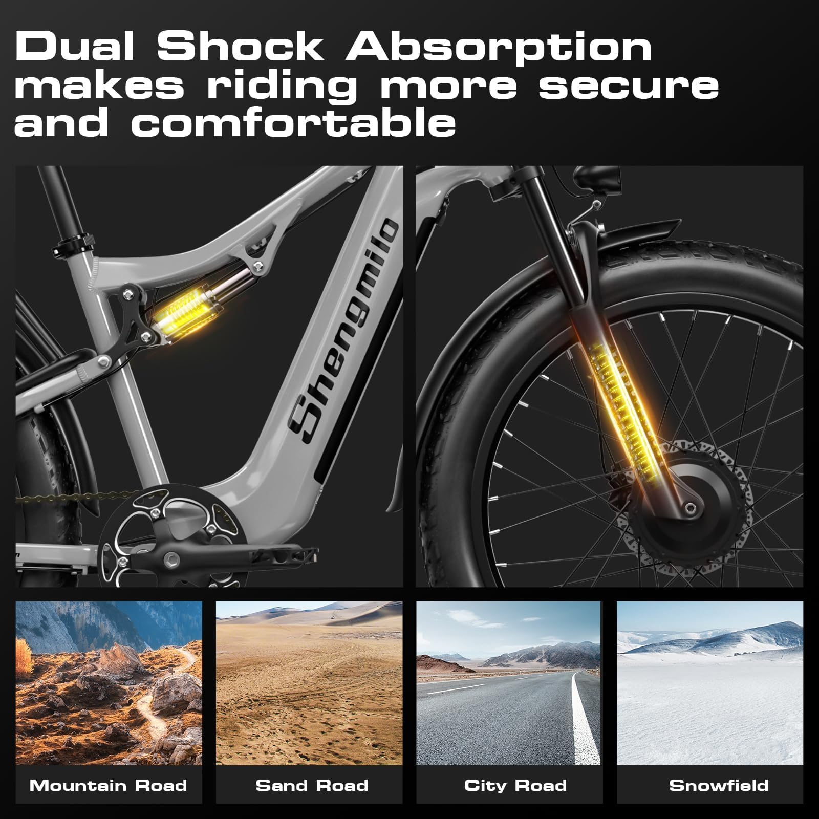 Shengmilo Bici elettriche per pneumatici grassi 26 * 3.0 per adulti, mountain bike elettrica S600, motore con coppia di 95 N∙m, telaio in lega di alluminio, display LCD, batteria ad alta capacità 48V