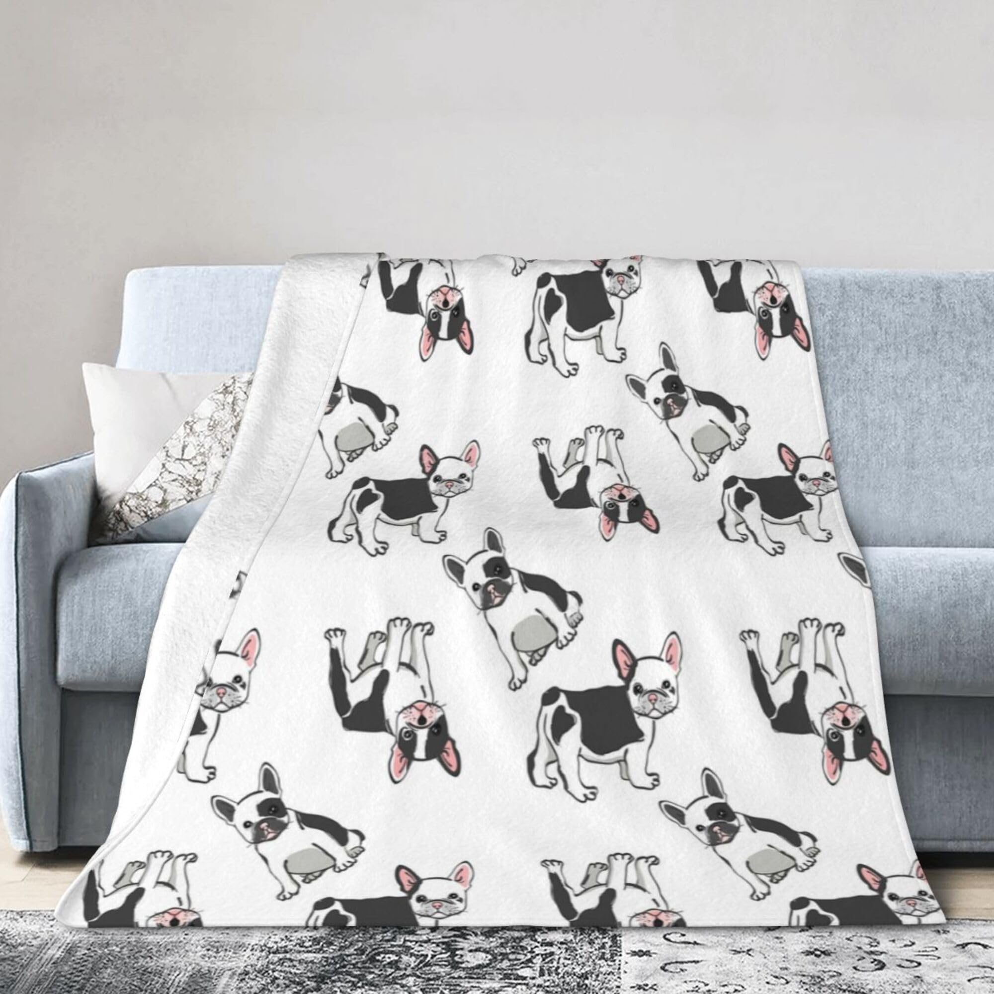 Melbrakin Black French Bulldogs White Background Blanket Super Soft Flannel Blanket Comfy Cozy Throw Blanket Couch Lightweight Blankets For Living Room Bedroom 50"X40"