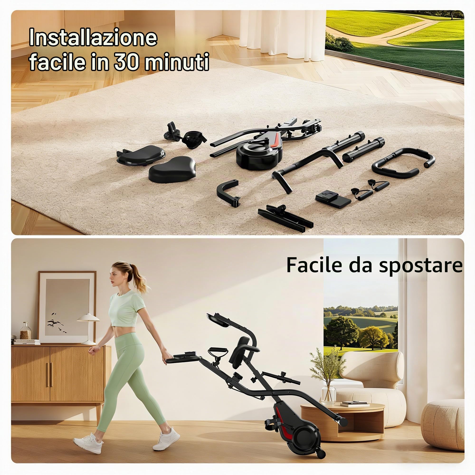 Cyclette per Casa Pieghevole 5 in 1 con Schienale, Cyclette Magnetica con Display LCD e Bande Elastiche, Spin Bike Silenziosa fino 136 kg