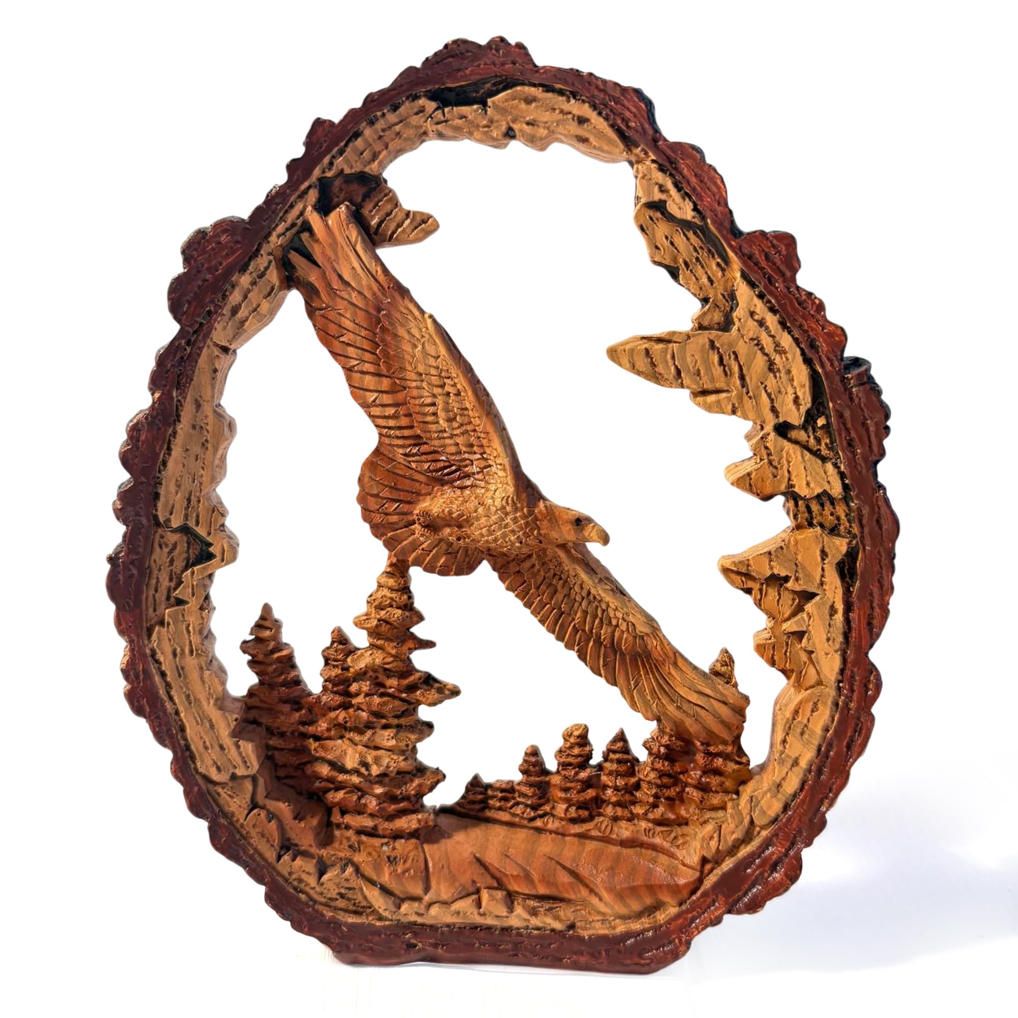 Thorness 𝗙𝗟𝗬𝗜𝗡𝗚 𝗘𝗔𝗚𝗟𝗘 𝗦𝗖𝗨𝗟𝗣𝗧𝗨𝗥𝗘, Resin Wood Effect Bird of Prey Figurine, Decorative Wildlife Ornament for Home & Office
