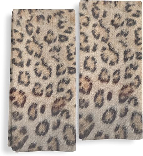 Miniatura 10 de Juego de 2 toallas de cocina de leopardo retro funky de moda, toallas de mano decorativas de guepardo para baño, toallas decorativas de cocina con