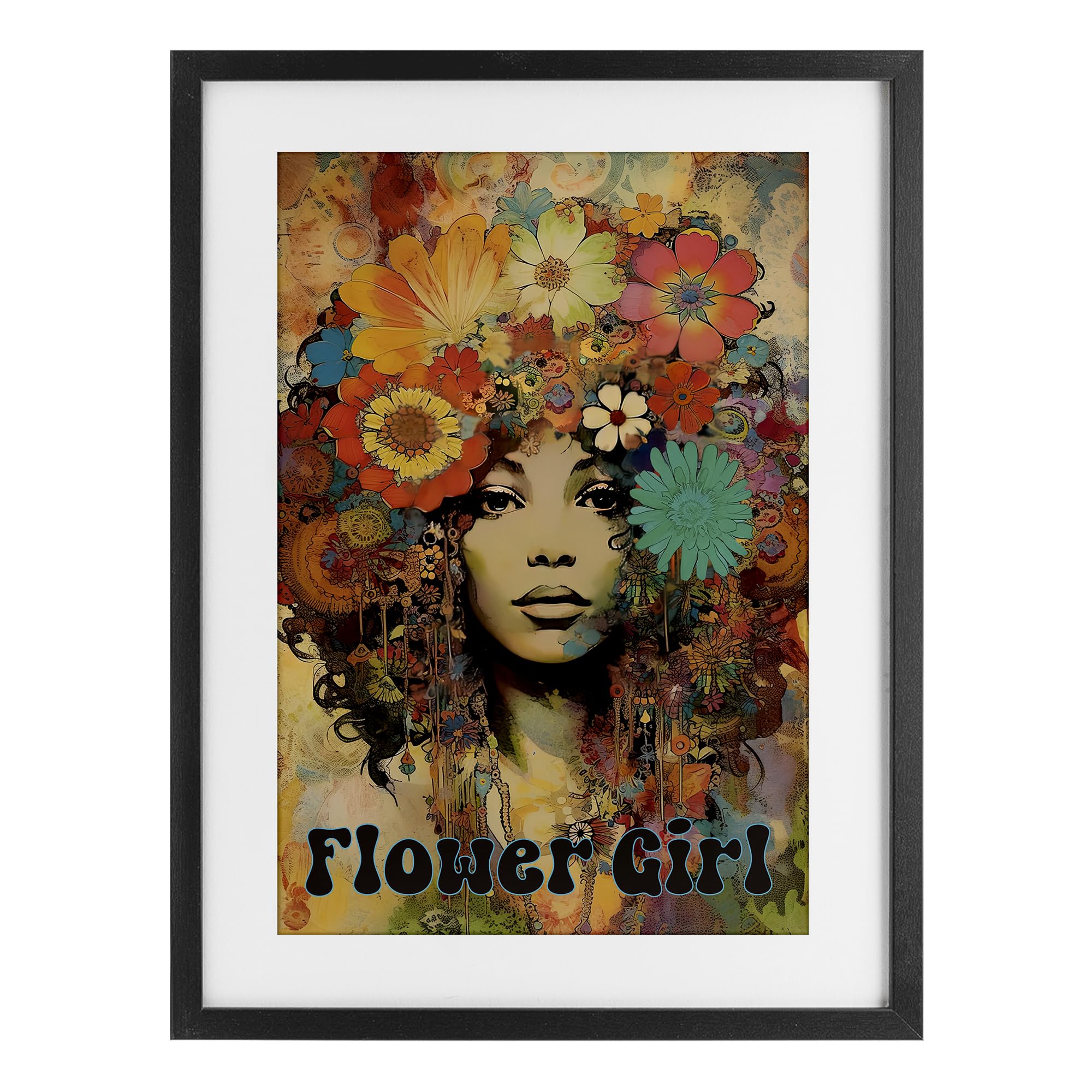 Affiche encadrée Bohème Flower Girl blanche pour créer un salon zen et lumineux