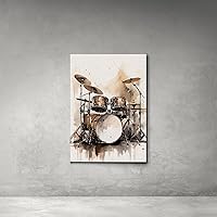 Vista 4 de Drummer Canvas Wall Art, Drum Set Watercolor Art Drummer Home Decor Ready to Hang Drummer, Canvas Wall Art Music Studio Art, Modern Art, Print