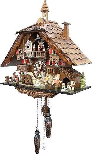 Miniatura 3 de Cuckoo-Palace - Reloj de cuco alemán grande - Chalet de molino de balancín con movimiento de cuarzo con balancín móvil, reloj de la selva negra