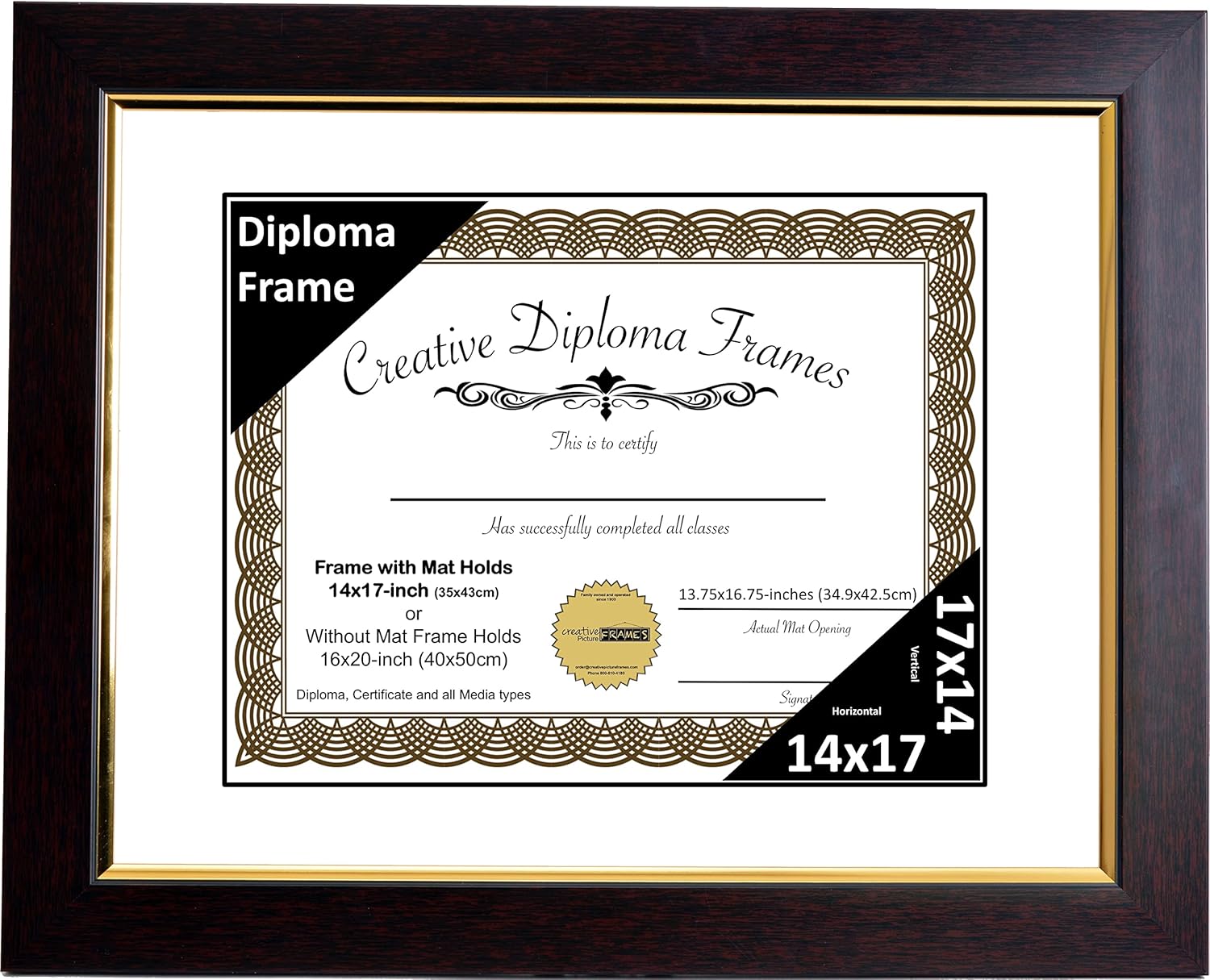 Creative Picture Frames 14x17 Mahogany Diploma Frame with