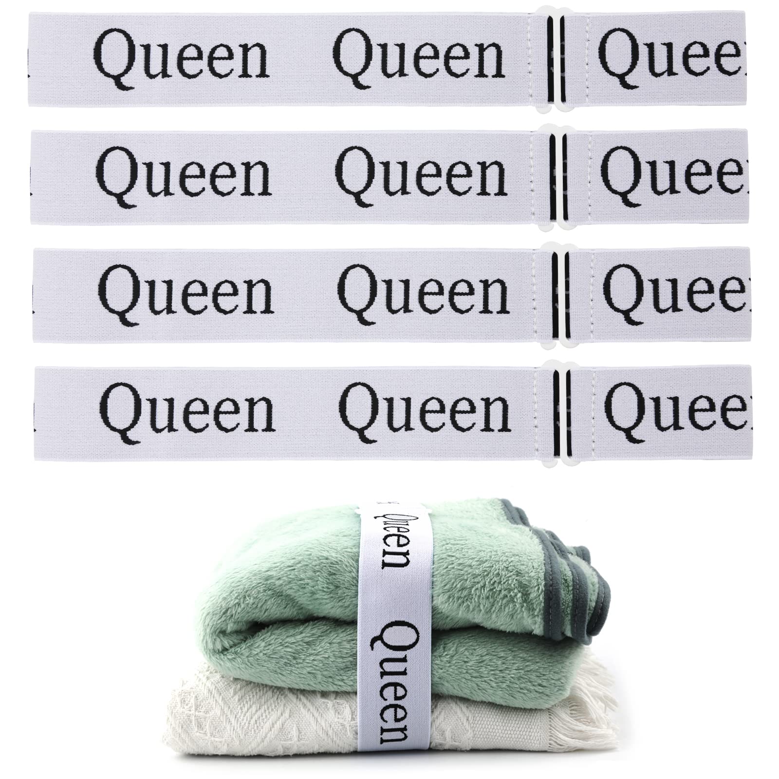 4pcs Sheet Keeper, Bed Sheet Organizer Bands Elastic Bed Sheet Straps Bedding Bands for Linen Closet Wardrobe Laundry Organization and Storage (Queen)