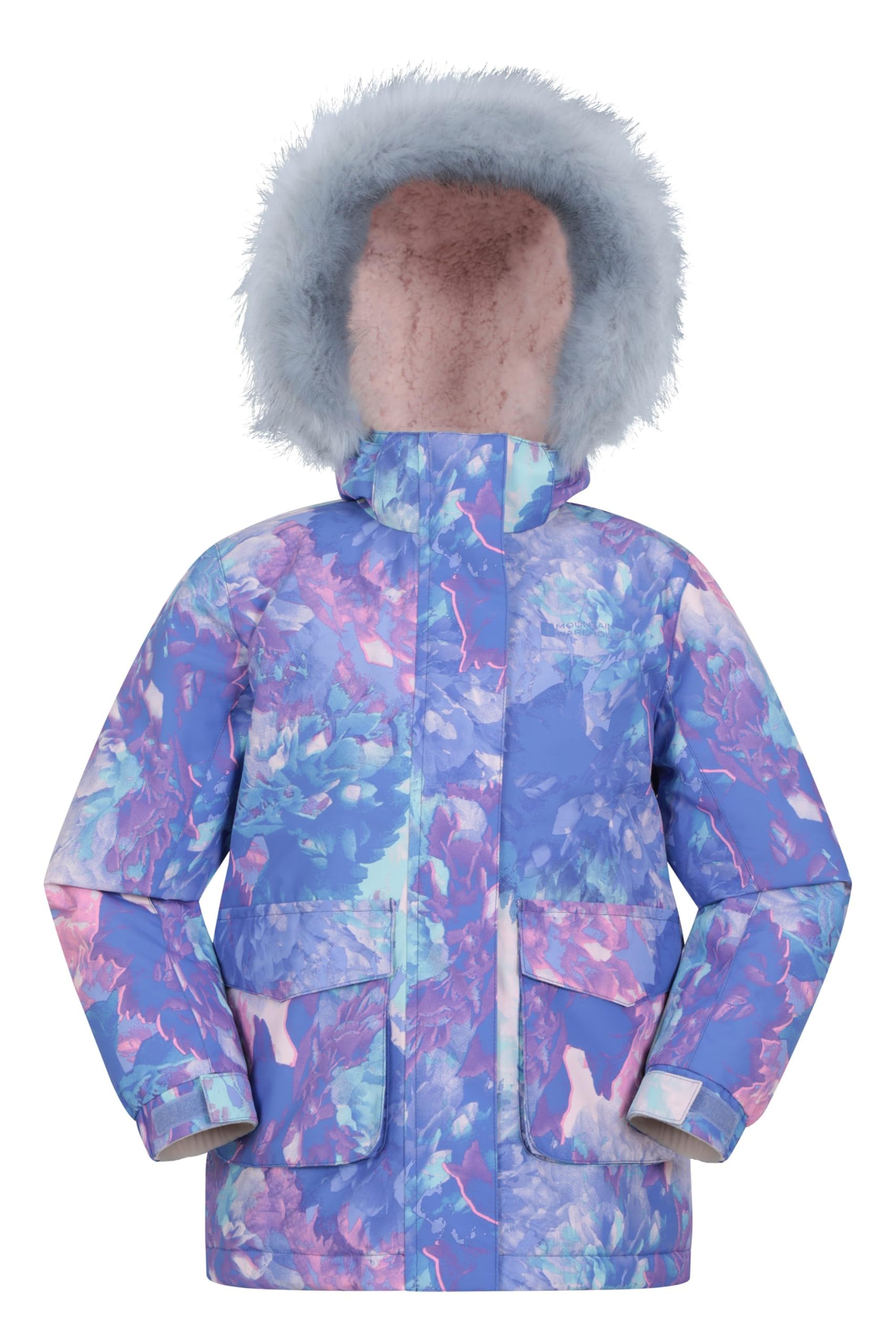 Mountain Warehouse Ranger Printed Kids Water Resistant Jacket - Elasticated Cuffs & Hem Adjustable Hood, Boys & Girls - Best for Autumn, Winter, Outdoors & Hiking Lilac Kids Size 11-12 Years