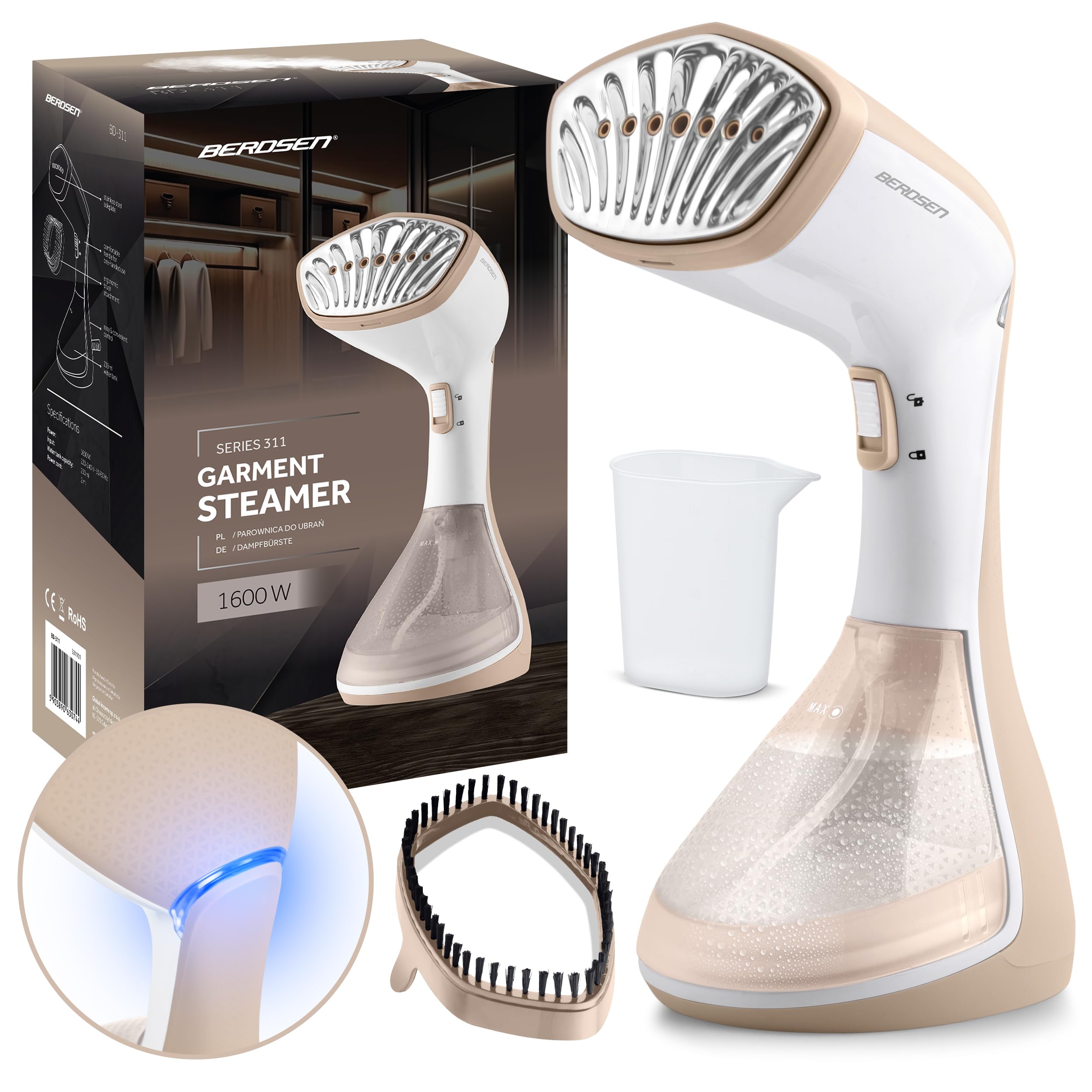 Fer à repasser vapeur 1600W Berdsen doté d'un grand réservoir 230ml pour défroisseur blanc