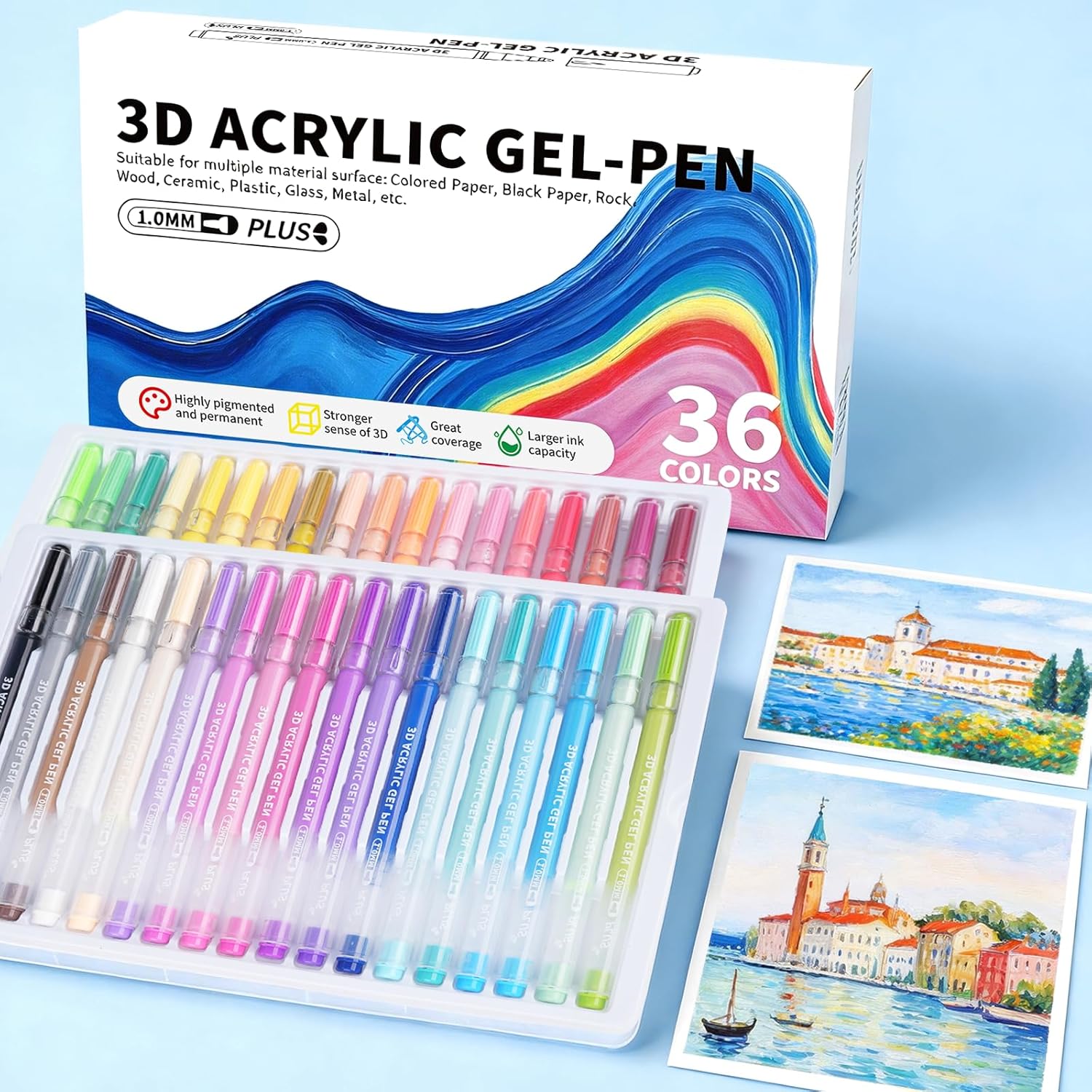 Acrylic Gel Pens, 54 Colors Gel Pens for Coloring, 1.0mm Bullet Tip, Large Capacity Acrylic Paint Pen & Gel Marker for Black Paper, Drawing, DIY Crafts, Art Supplies