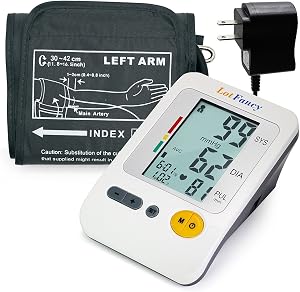 LotFancy Blood Pressure Monitor Upper Arm Large Cuff 11.8-16.5”, Accurate Digital BP Gauge Machine, Dual Power Home Heartbeat Meter, 4 User, 120 Readings Memory, Large LCD Display