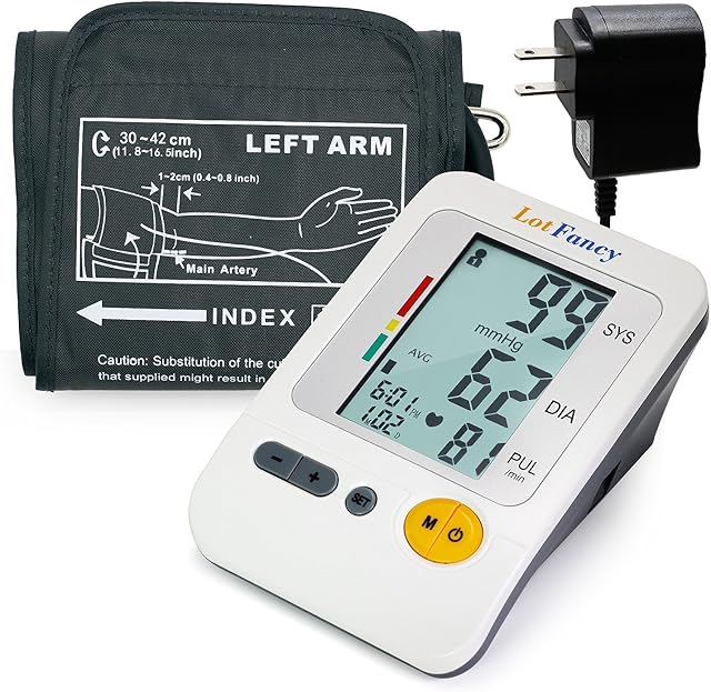 LotFancy Moniteur de pression artérielle Bras supérieur Cuff 11,8-16.5, Numérique précis BP Compteur de battements de coeur à double puissance, 4 Utilisateur, 120 Lectures Mémoire, Grande LCD Affichage