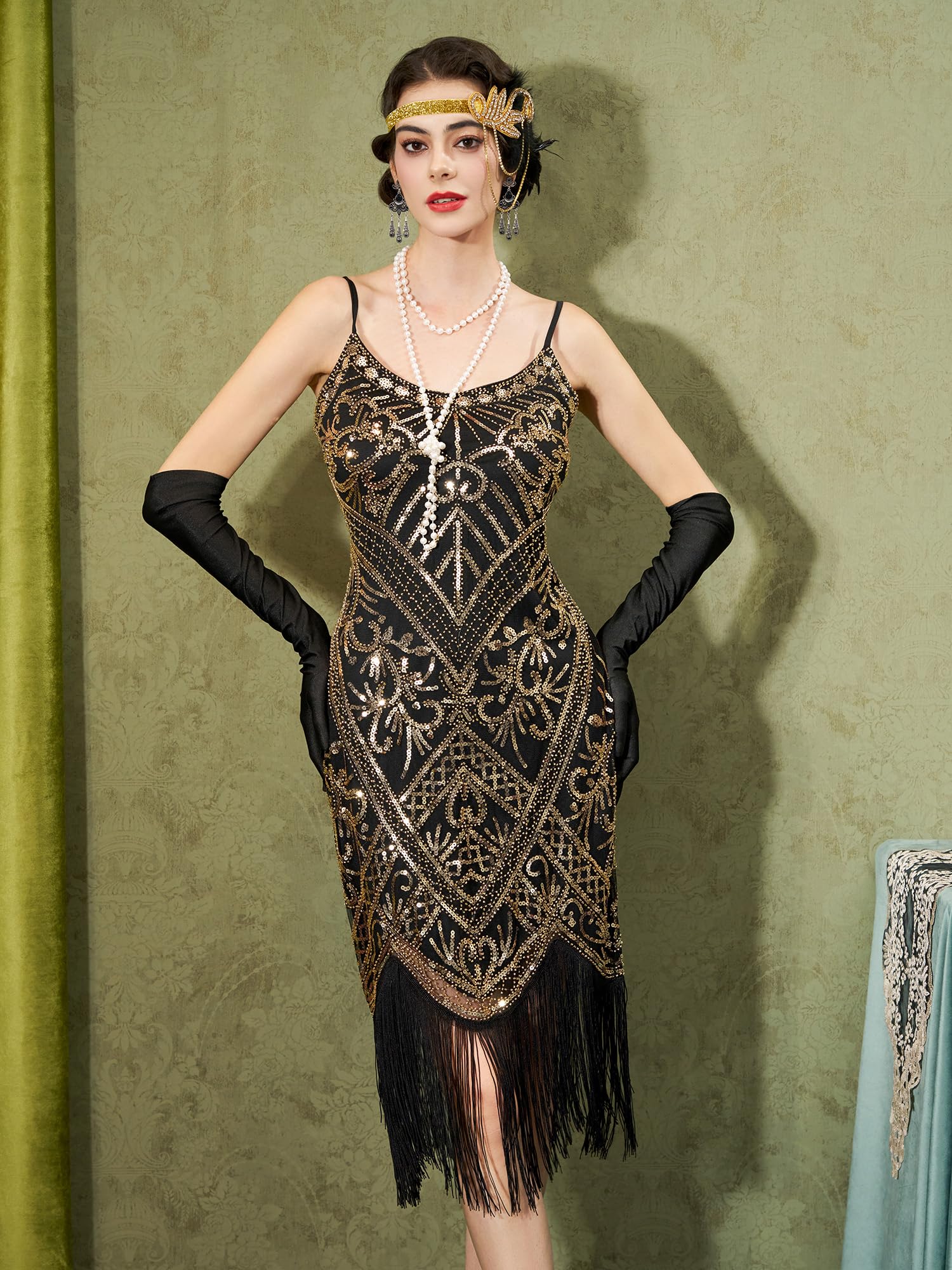 YESSA 20er Jahre Kostüm Damen, Gatsby Kleid mit Accessoires Set, Charleston Flapper Outfit Costumes