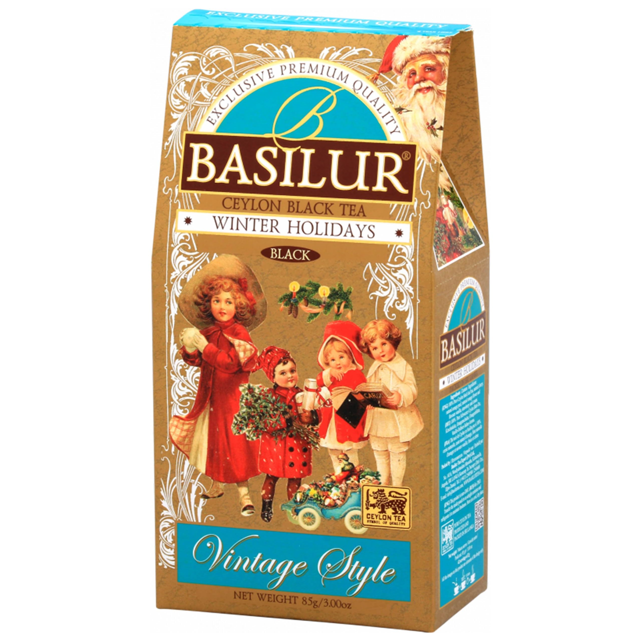 BASILUR Winter Holidays - Czarna liściasta herbata z dodatkiem wiśni, skórki i kwiatów pomarańczy, świąteczna herbata 85 g, 1 paczka