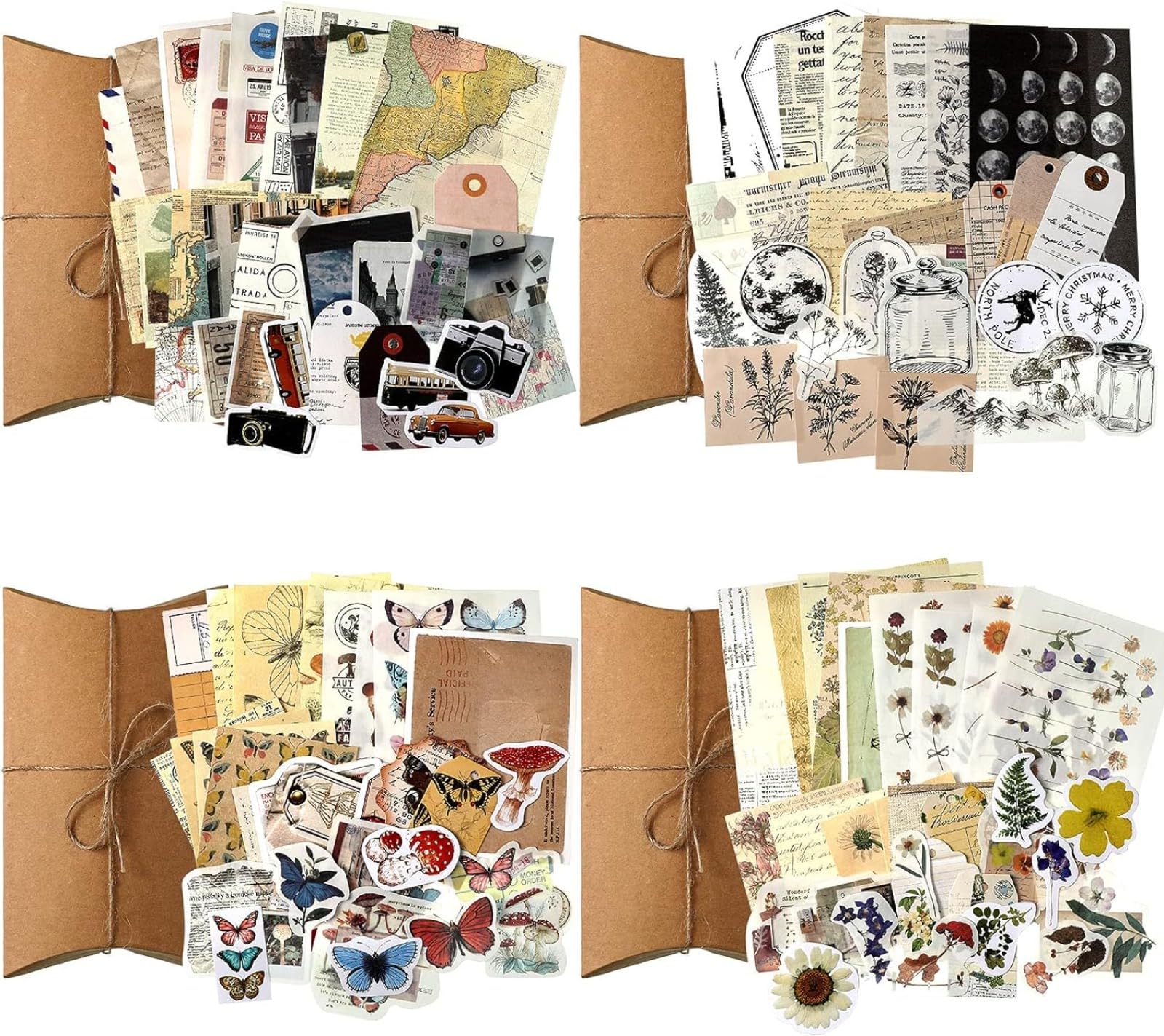 DIY Journaling Scrapbook Vintage Scrapbooking Stickers Adhesive Washi Paper Stamp Stickers Antique Retro Natural Collection Stickers Diary Journal Embellishment Supplies,Journals Planners Collage Dec