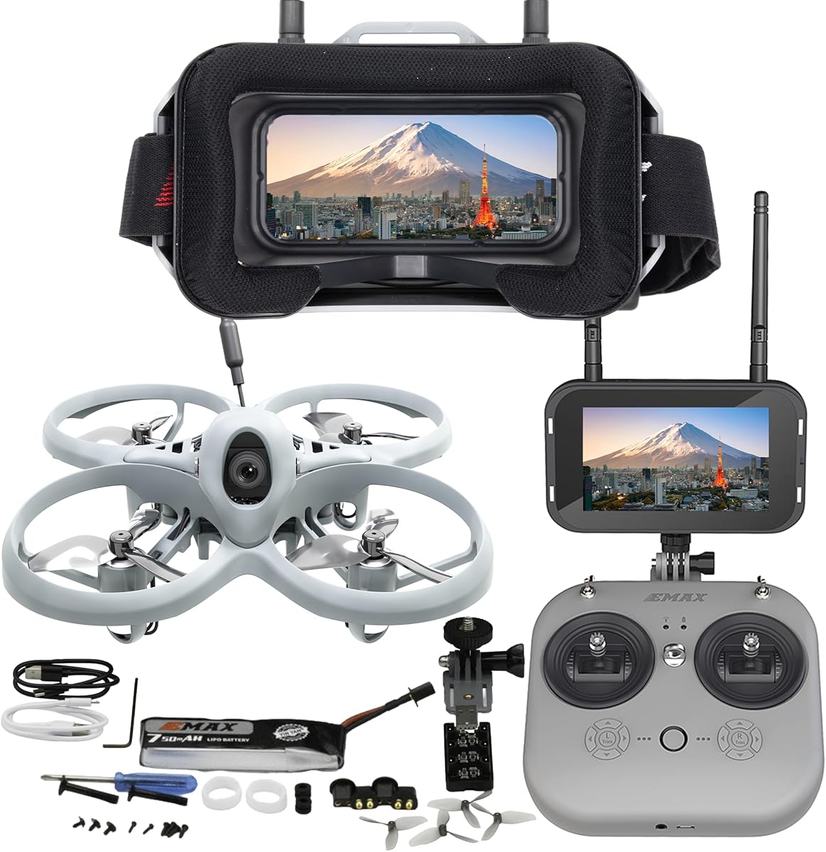 Tinyhawk Lite FPV Drone with Camera RTF Kit With FPV Goggles and Remote Control for Beginners Ready To Fly Set with ERLS RunCam Nano 3 VTX 25mW 100mW 400mW Super Light 37g 75mm 750mAh