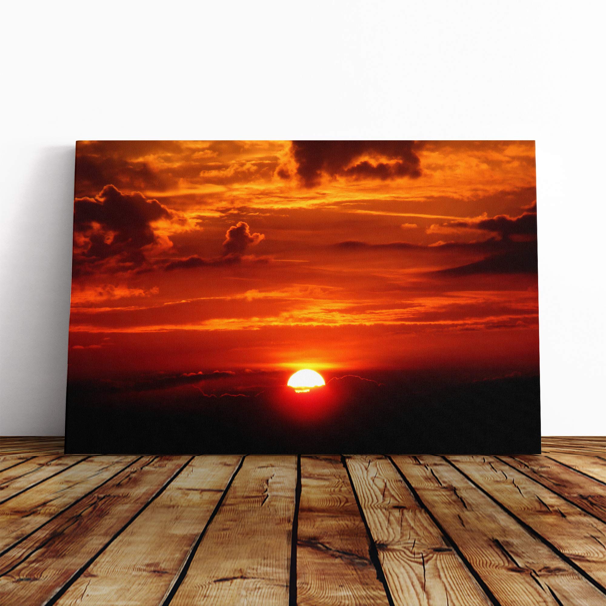 Beautiful Red and Orange Sunset (1) Canvas Print | Gallery Wrapped 30mm Frame Wall Art | 20x14 inches | Ready to Hang | Contemporary Landscape Picture | Living Room Bedroom Lounge Office