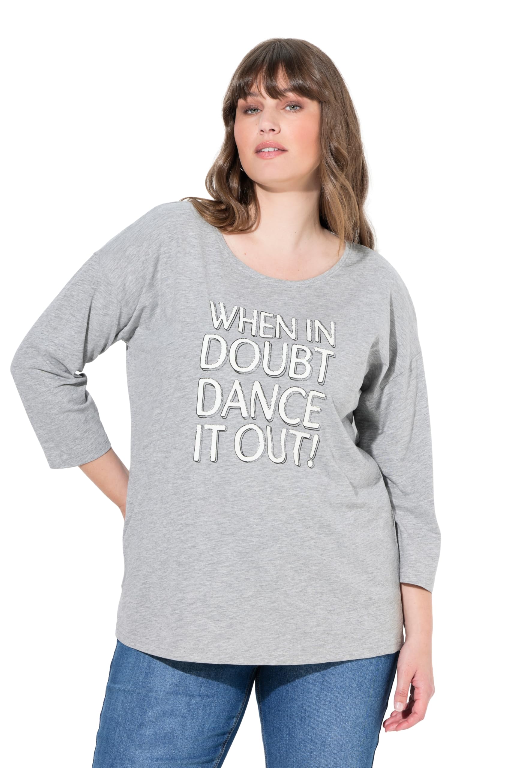 Ulla Popken Damen große Größen Übergrößen Plus Size Shirt, Oversized, Rundhals, 3/4-Arm, Biobaumwolle 843818