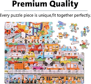 LELEMON 100 Parça Çocuk Yapboz, İletişim, 4-8 Yaş için Eğitici Yapboz, Metal Saklama Kutusu, Taşınabilir, 28,4 x 22,4 cm, 100 Adet
