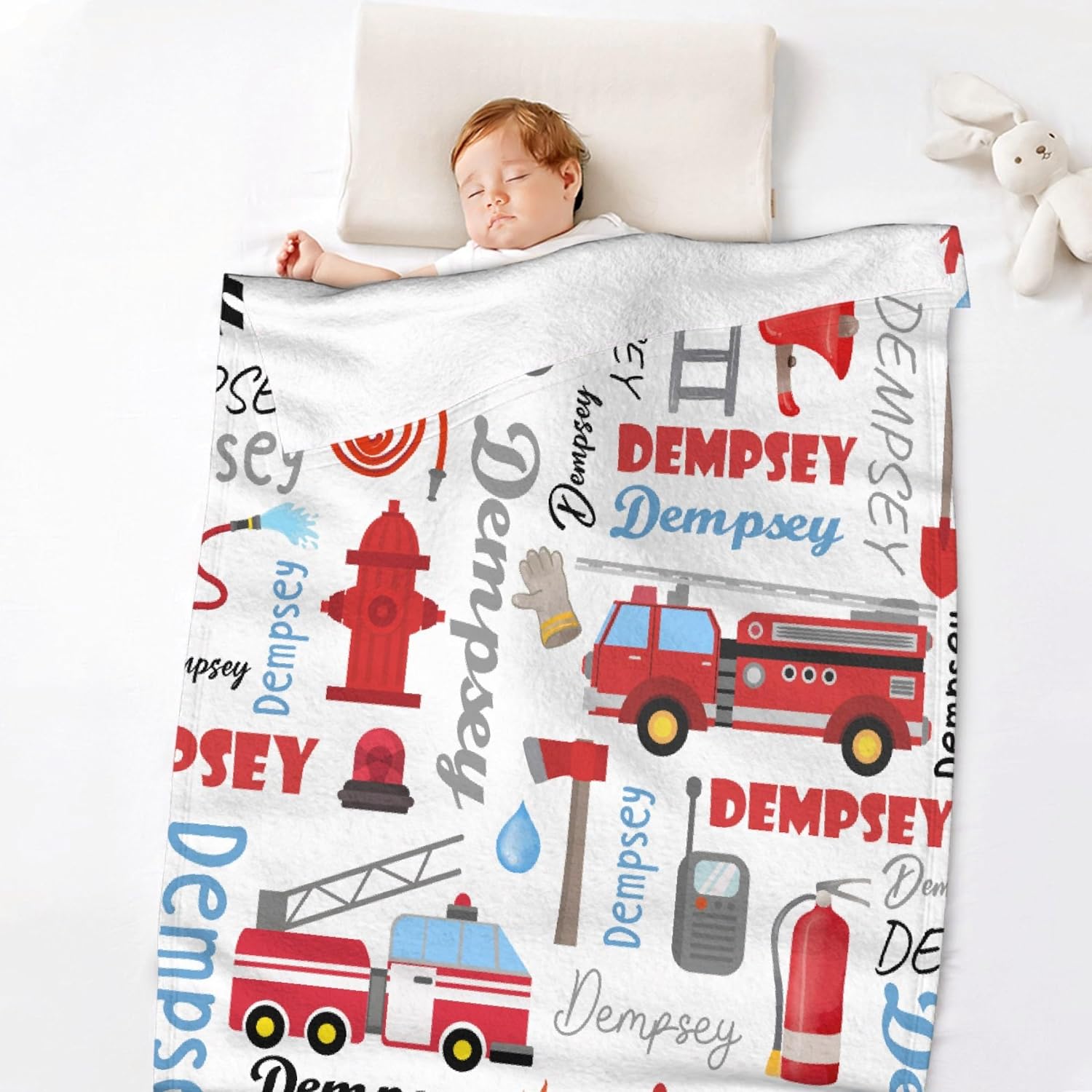 Custom Blanket with Name,Personalized Baby Fire Truck Throw Blankets,Customized Swaddle Blanket for Girls Boys Kid Baby Newborn Toddler Kid Name Blanket Birthday Gift,40"x50"-Throw Size for Kids