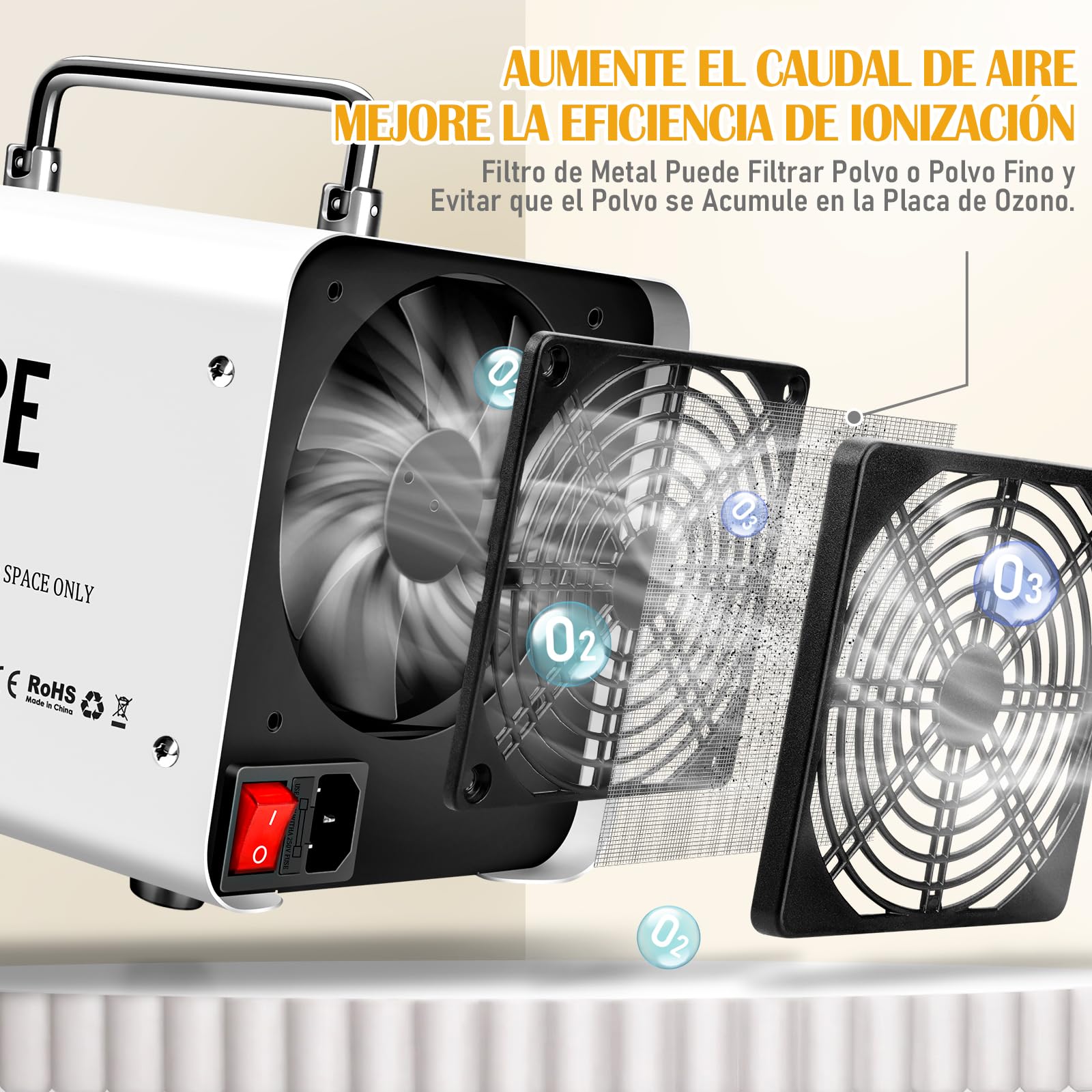 Generador de Ozono Hogar 30000mg/h, Profesional Máquina de Ozono, Generador Ozono Purificador de Aire con Temporizador, Dispositivo de ozono O3 Portátil para Garajes, Hogar, Coche Blanco