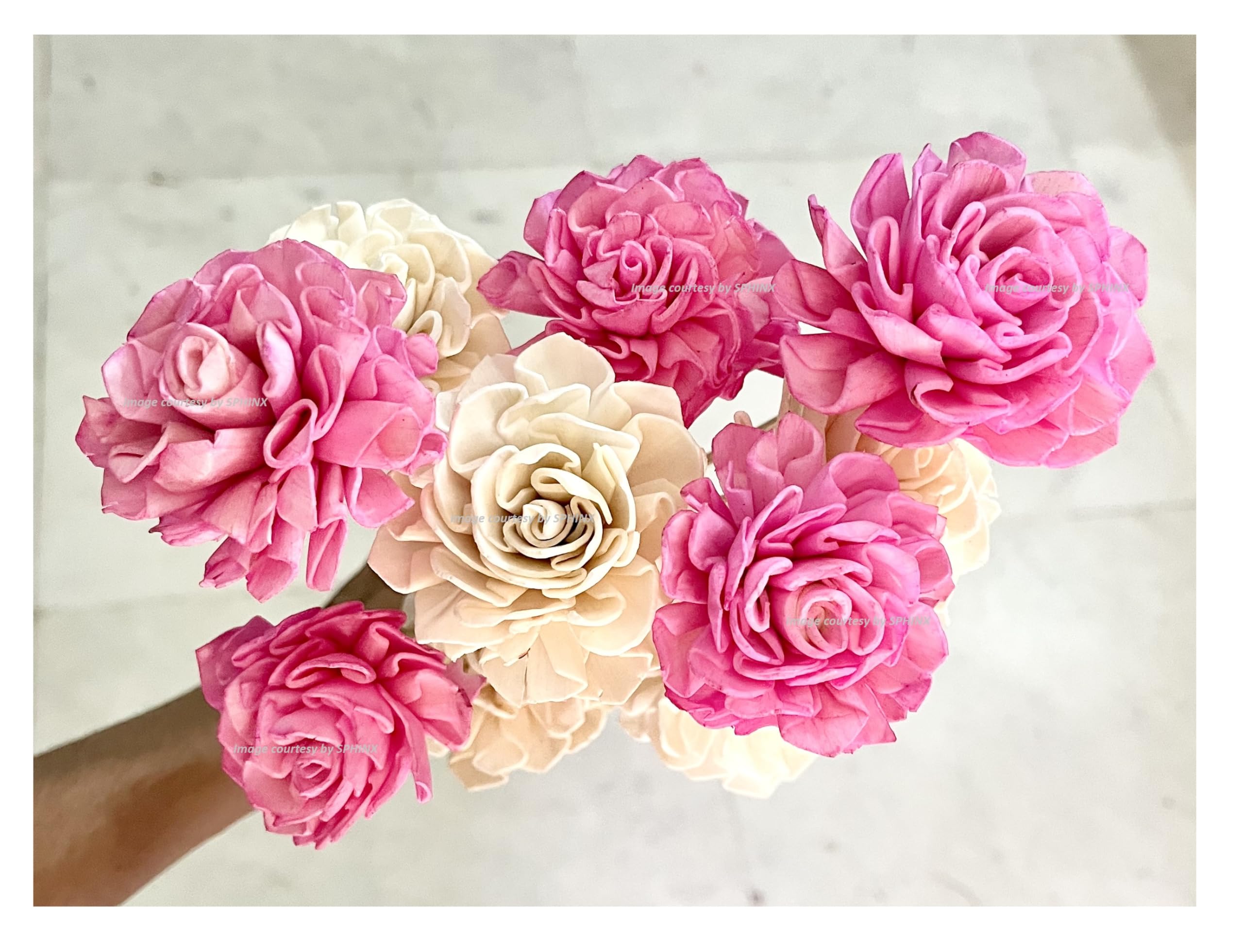 SPHINX Artisanal Handmade Sola Flower Sticks for Decorations - Natural, Sustainable, Eco-Friendly - Sola Rose, Peony, Lotus, Carnation Sticks- Height Approx 50 cms - (White and Baby Pink Rose set, 10)
