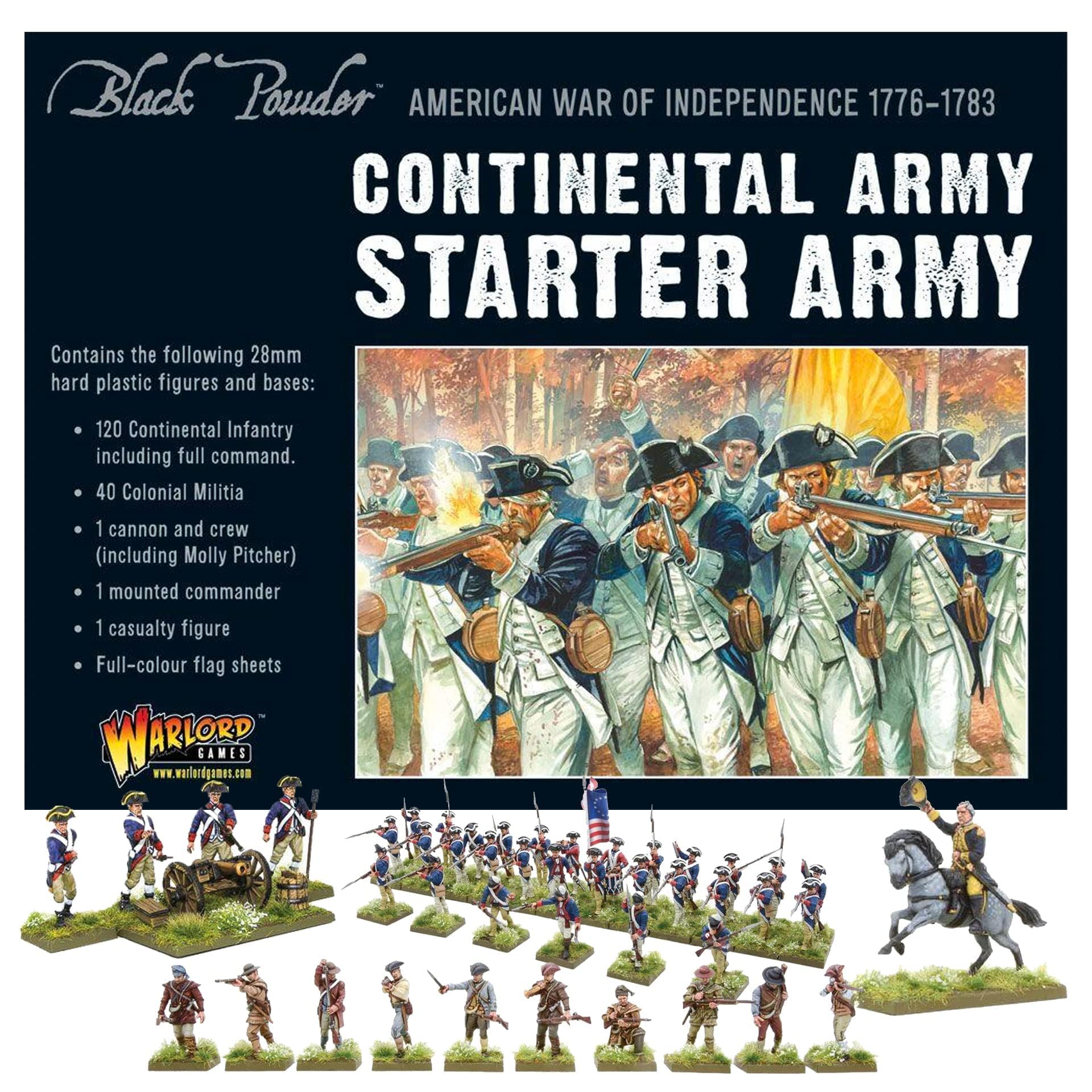Wargames Delivered Black Powder Miniatures - Continental Army Starter Set, Revolutionary War Tabletop Toy Soldiers for Miniature Wargaming, and Model War by Warlord Games