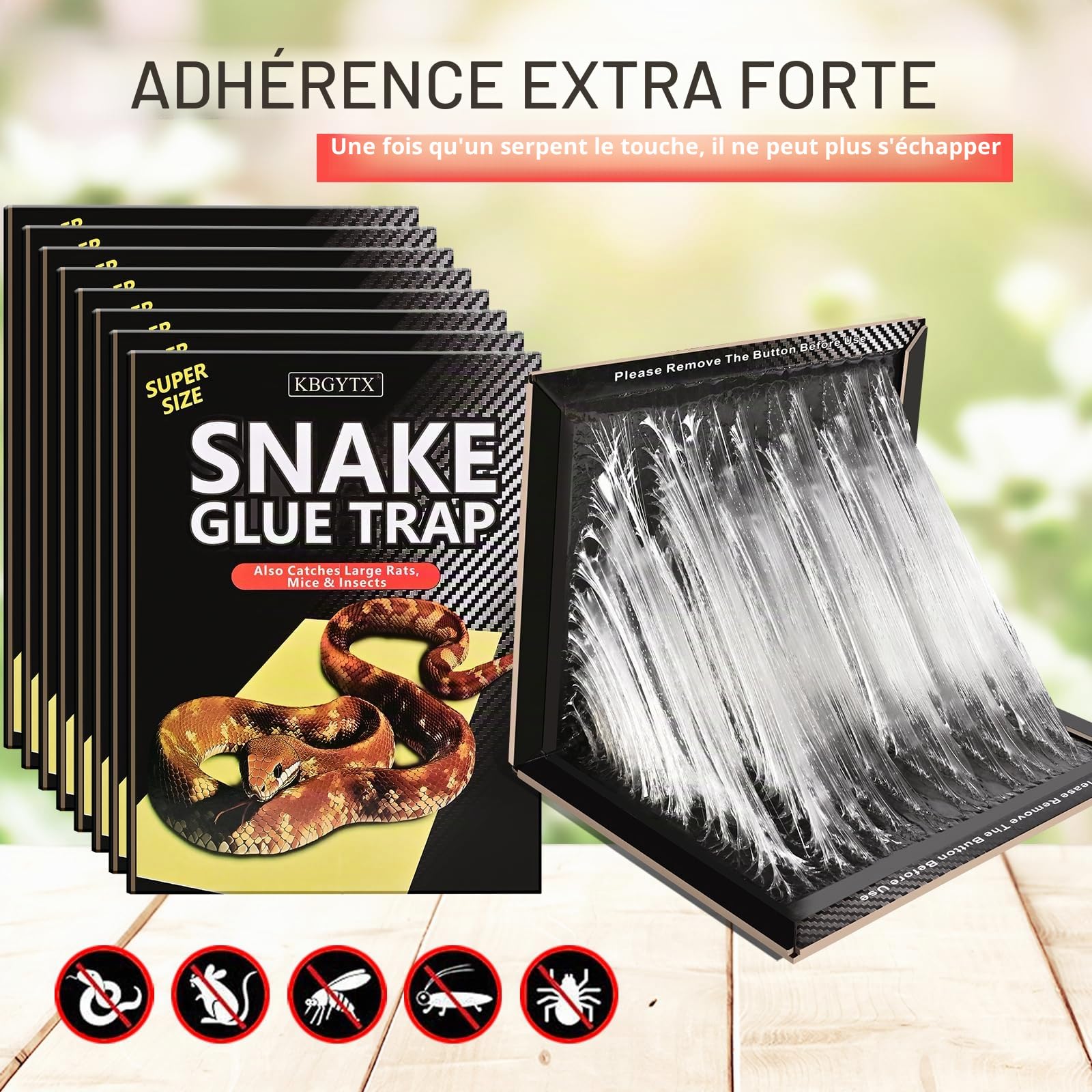 Lot de 4 grands pièges à colle en forme de serpent de 25,4 x 40,6 cm avec adhérence améliorée, planche adhésive pour maison, intérieur et extérieur, pièges à colle pour serpents, souris, rats, faciles