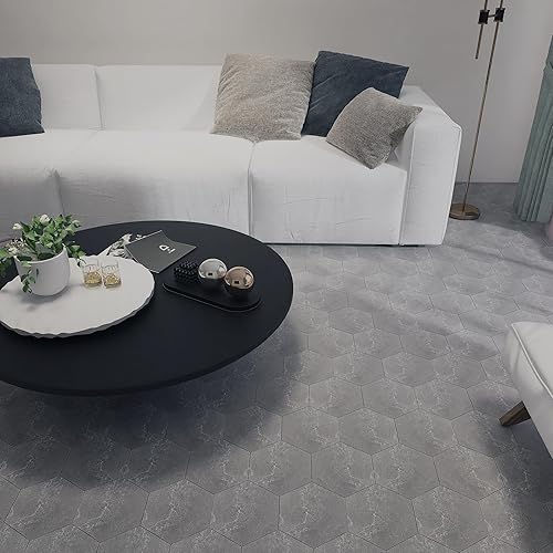 Miniatura 2 de KASARO Azulejo decorativo autoadhesivo de PVC hexagonal de 15 hojas, para baño, dormitorio, cocina, sala de estar, suelo de piedra de mármol de 0.12