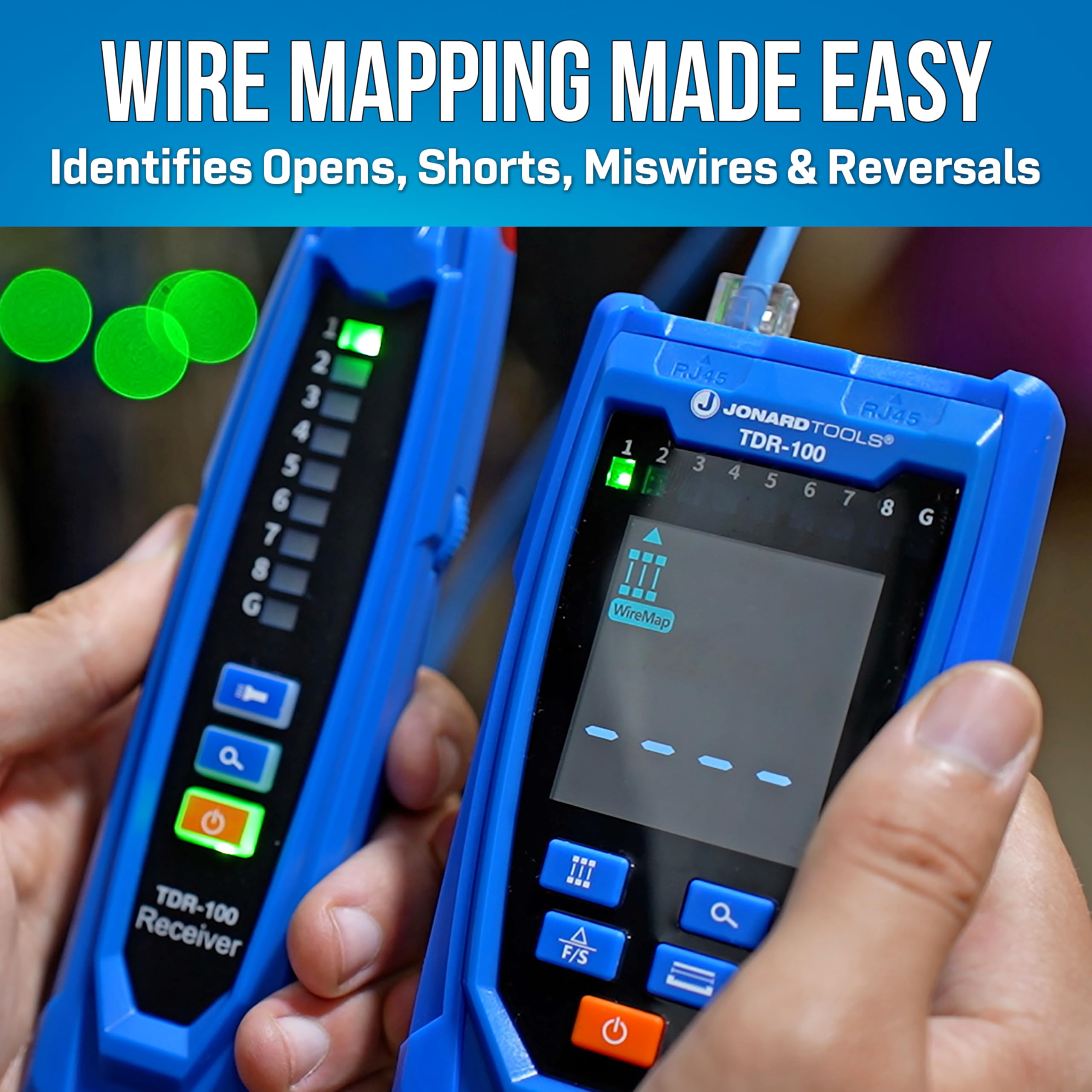Jonard Tools TDR-100 - Probador de cable de red y TDR, con sonda de rastreo de cables, adaptador RJ45, pantalla LCD y funda de transporte