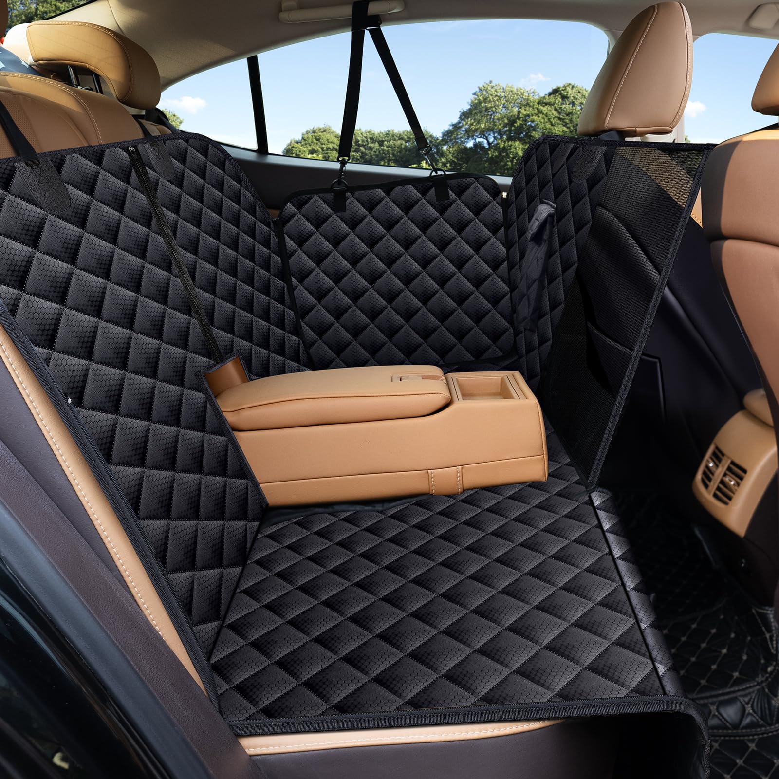 Funda para Asiento de Coche para Perros, Hamaca para Perros Impermeable con Ventana de Malla, Funda Protectora para Asiento Trasero Antideslizante y Resistente a Arañazos para Coches, Camionetas y SUV