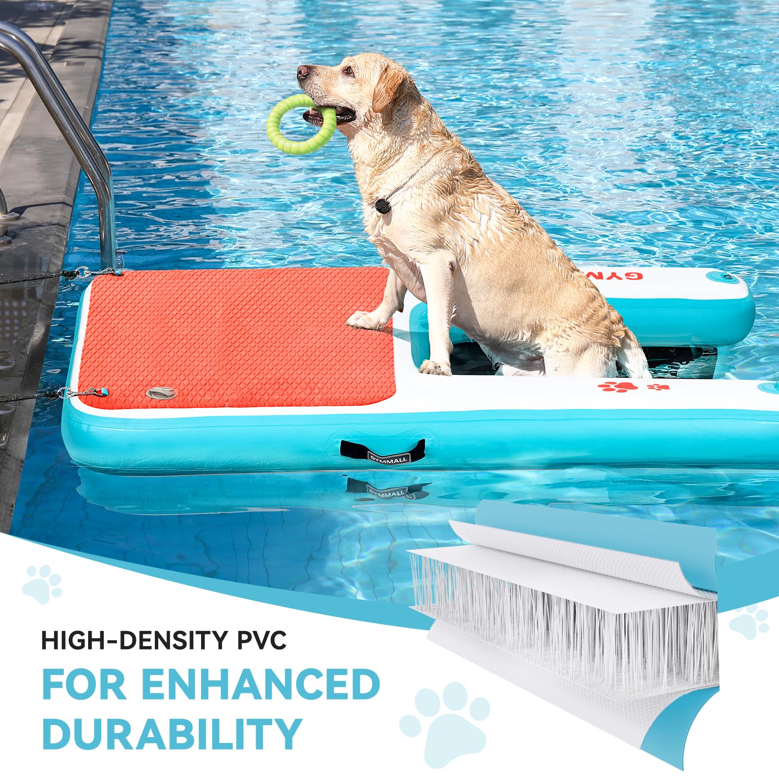 Piattaforma Gonfiabile per Cani 150x100cm, Rampa per Acqua per Barche, Piscine, Laghi e Mare, Piattaforma Galleggiante Antiscivolo per Cani fino a 90kg, Rampa in EVA con Scala per Cani