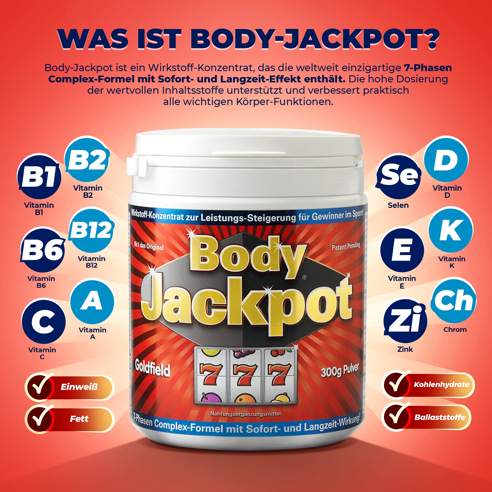 NEU! Goldfield - Body Jackpot | Pre Workout Booster mit einzigartiger Formel | Fitness Booster für maximale Leistung, Energie, Muskelpump und Fokus | Mit Mineralstoffen, Spurenelementen und Vitaminen