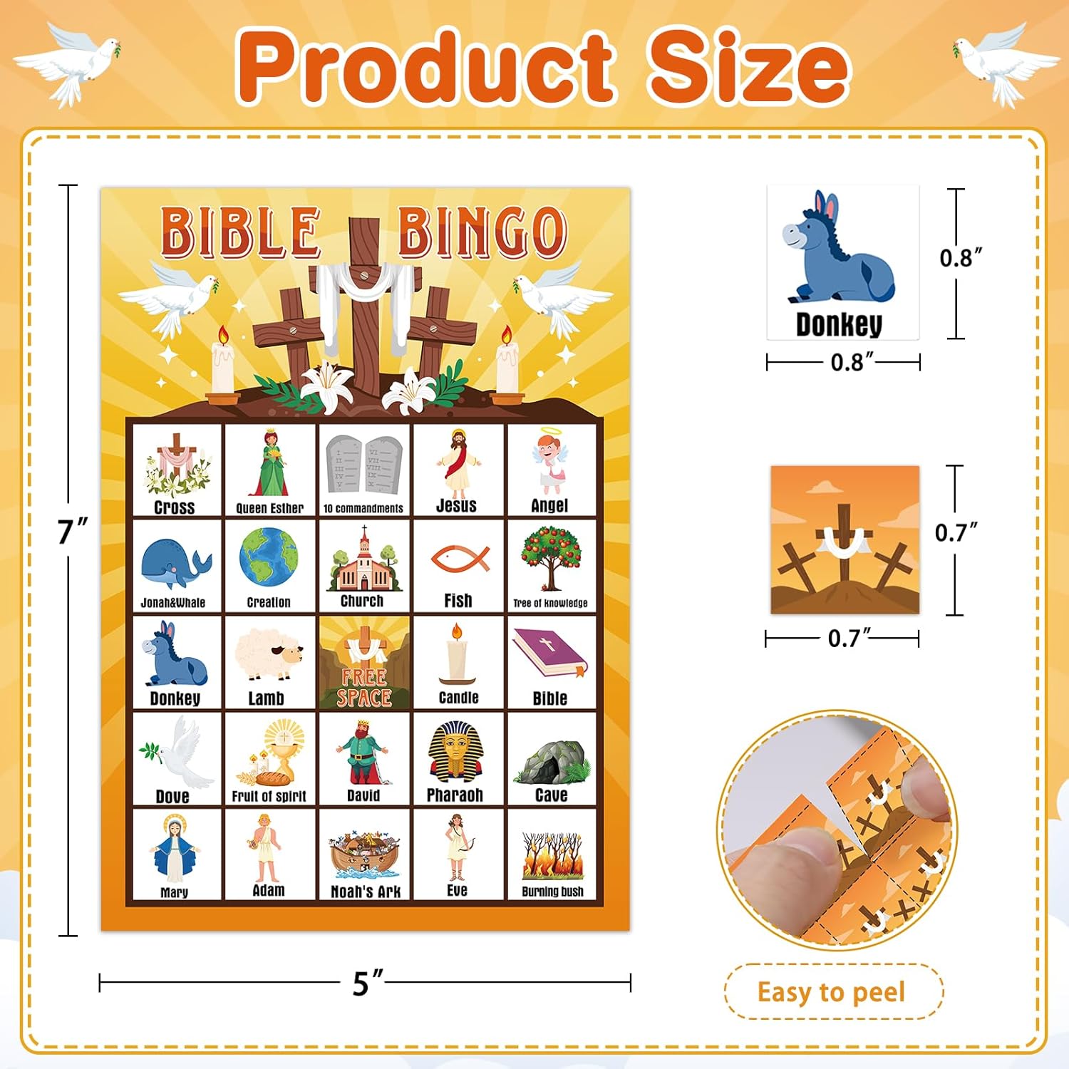 FLYAB Bible Bingo Game for Kids Adults - 26 Players Christian Bingo Card Religious Game Activities for Family Vacation Bible School Sunday Church Family Open Day Holiday Supplies