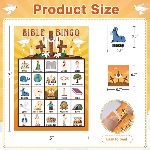Miniatura 7 de FLYAB Juego de bingo bíblico para niños y adultos, 26 jugadores, tarjeta de bingo bíblica cristiana, actividades religiosas para vacaciones