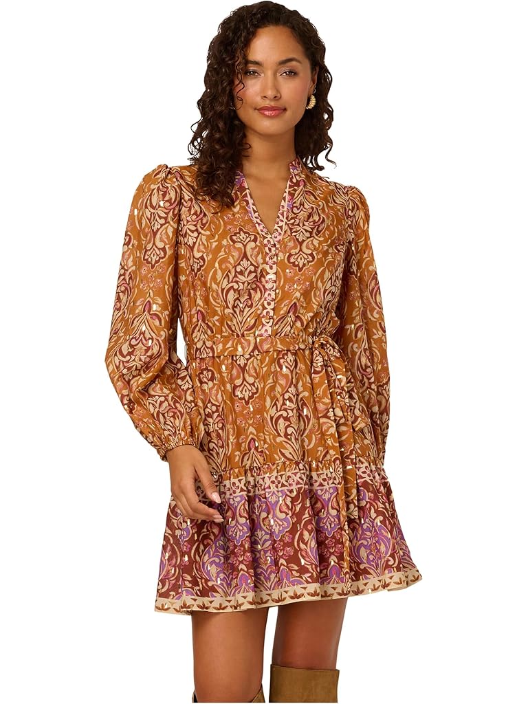 Brown Adrianna Papell Printed Short Dress