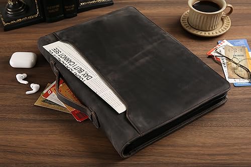 Miniatura 5 de Portafolio personalizado para hombres, organizador de cartera de tamaño legal de 8.5 x 14 pulgadas, carpeta de cuero con 3 anillos, portapapeles de